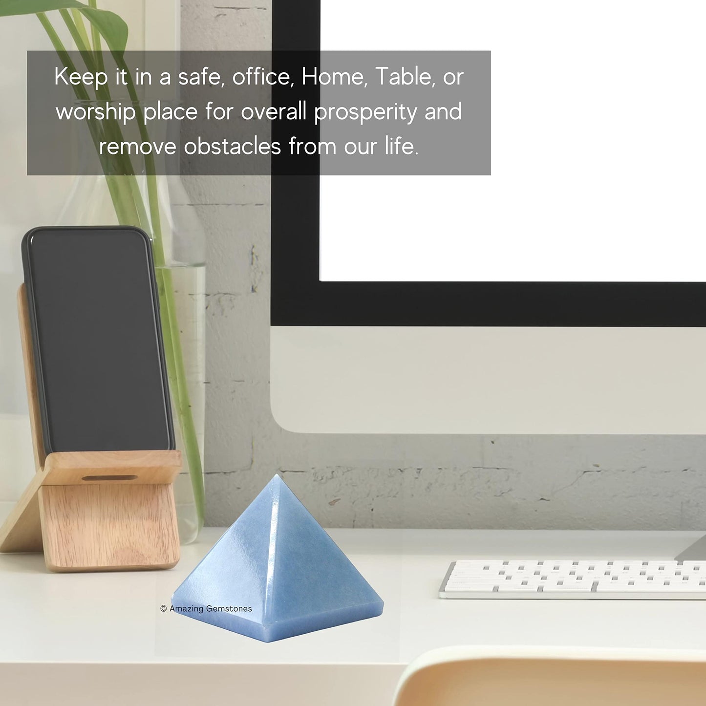 Amazing Gemstone Angelite Pyramid Crystal Healing Stones - 2" Great Pyramid Figurine of Natural Stone Pyramid for Meditation, Reiki, Chakra Balancing and Crystal Pyramids Grid