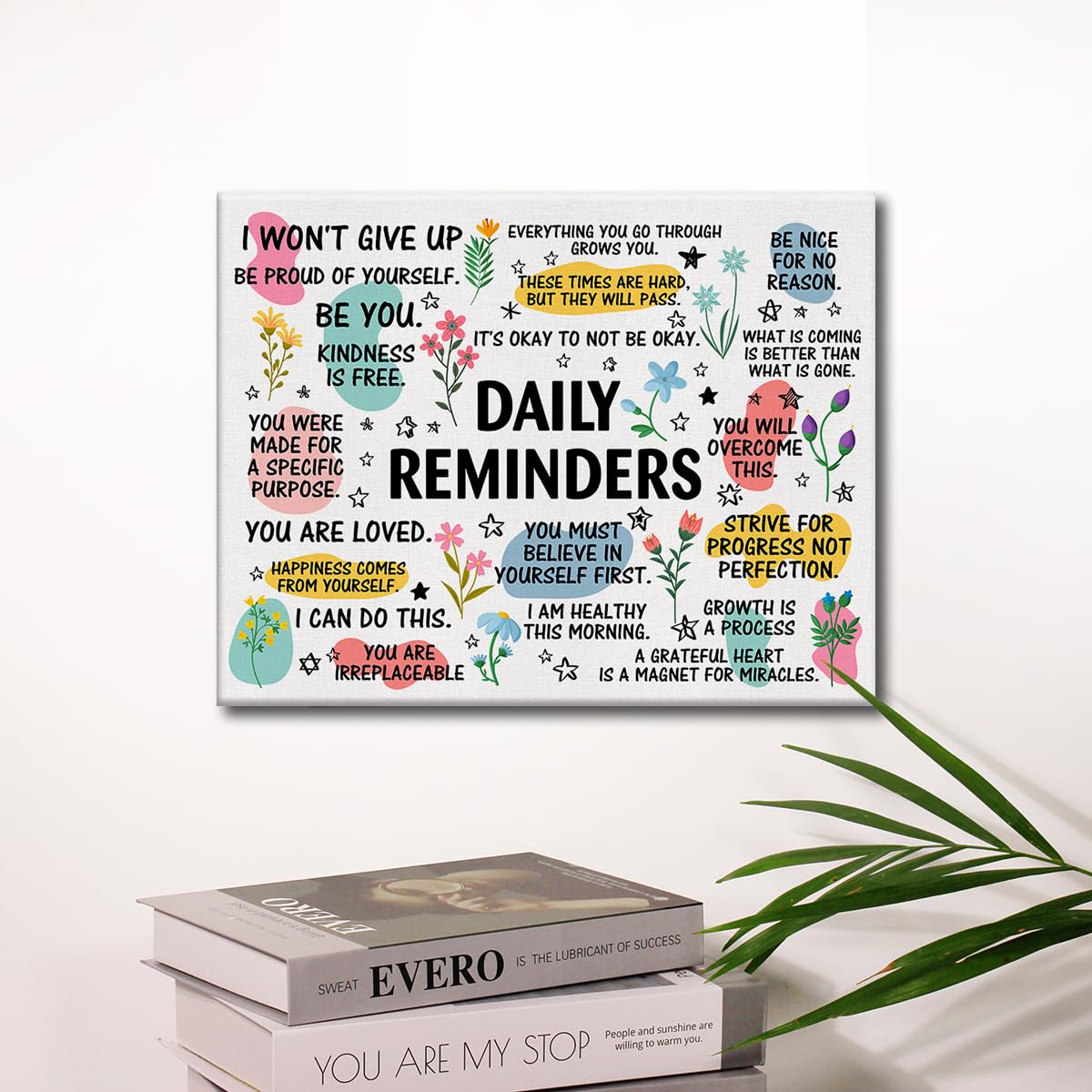 Inspirational Daily Reminders Poster Canvas Wall Art for Office Home Decor - Positive Affirmation Canvas Print Wall Art Painting Framed Encouragement Gifts - Easel & Hanging Hook 12x15 Inch