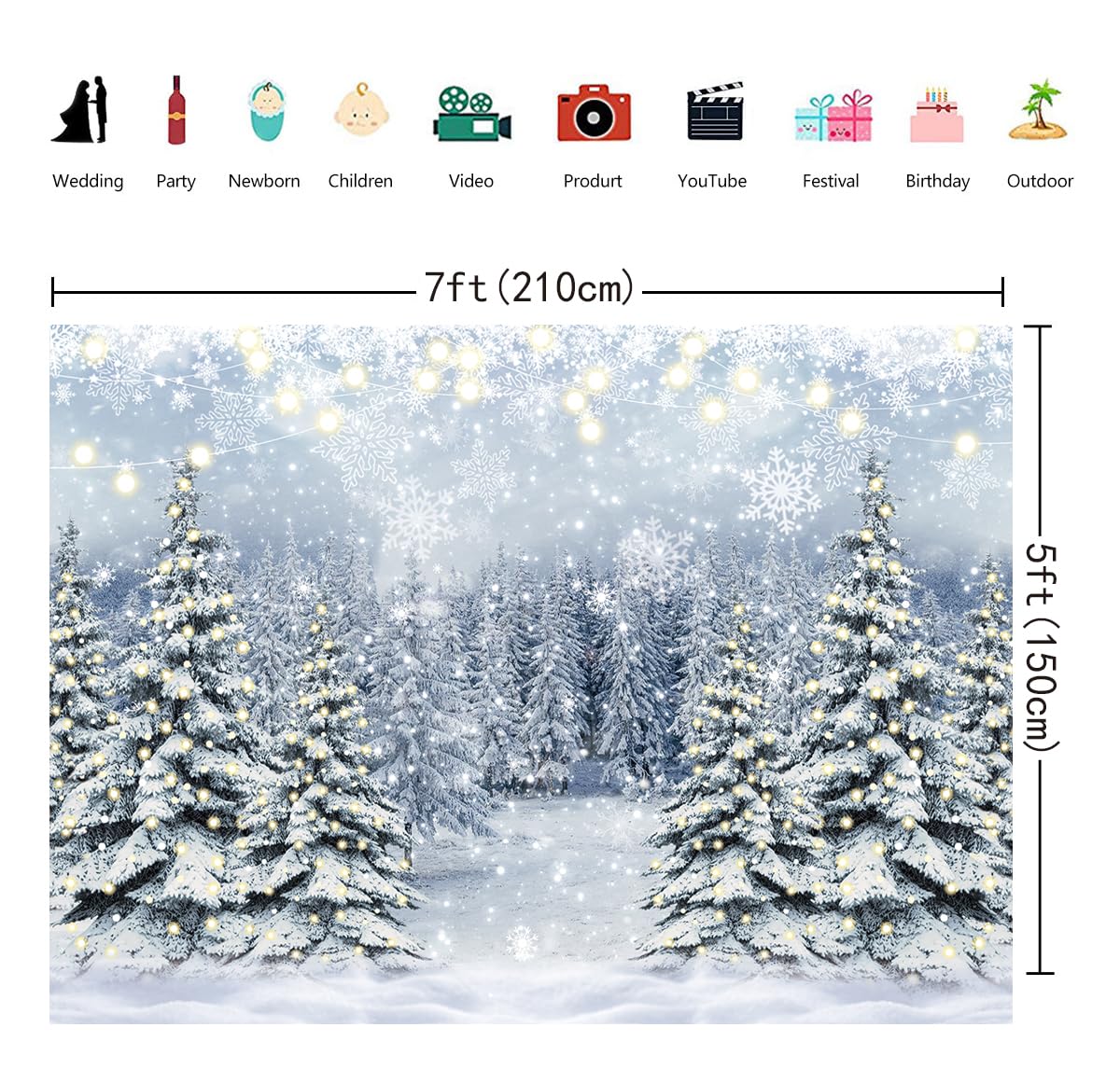 Winter Forest Photography Backdrop Glitter Snowy Pine Tree Scene Background Christmas Xmas Holiday Happy New Year Holiday Party Decoration Banner (7X5FT(82x59inch))