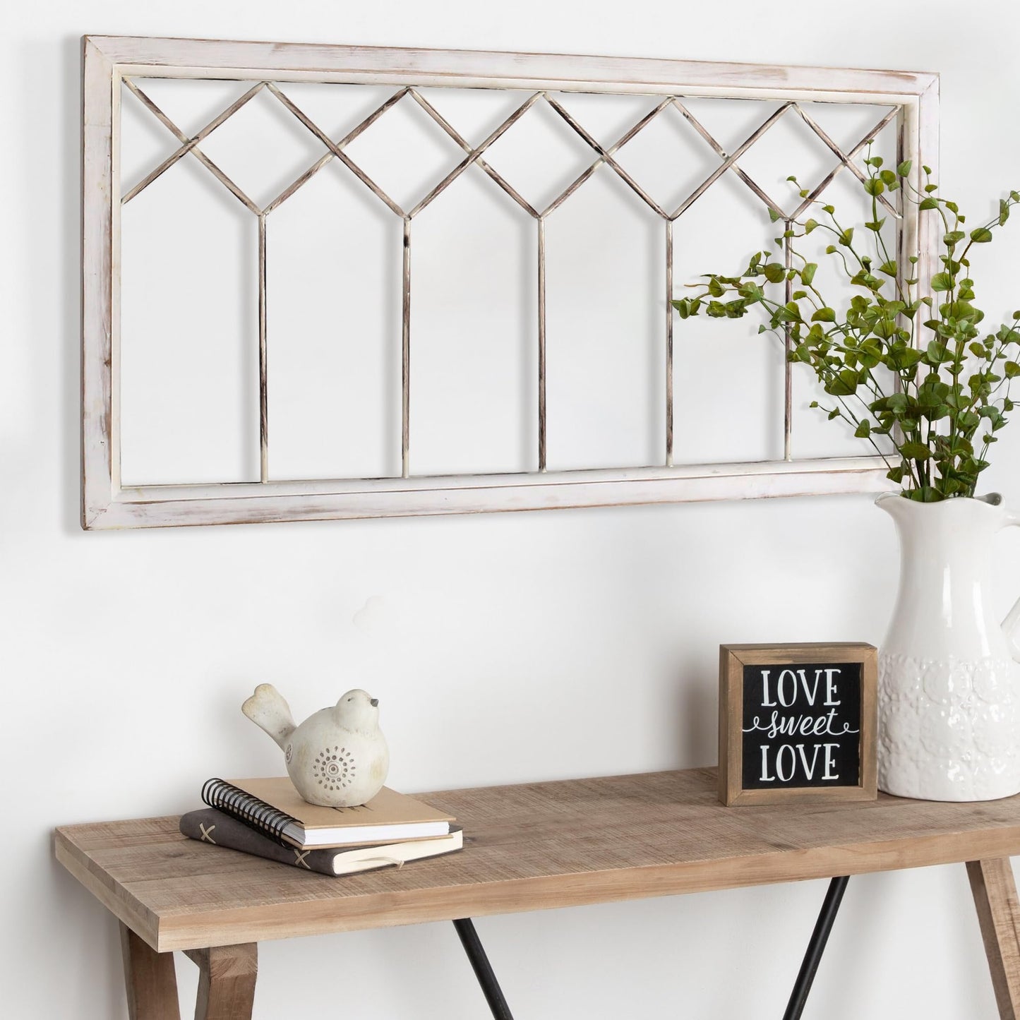 Oakrain Wood Window Frame Wall Art, 39"x 20" Rustic Wall Decor, Farmhouse Window Pane Decor for Wall, Decorative Wall Sculptures for Living Room, Bedroom, Entryway, Hallway, Distressed White