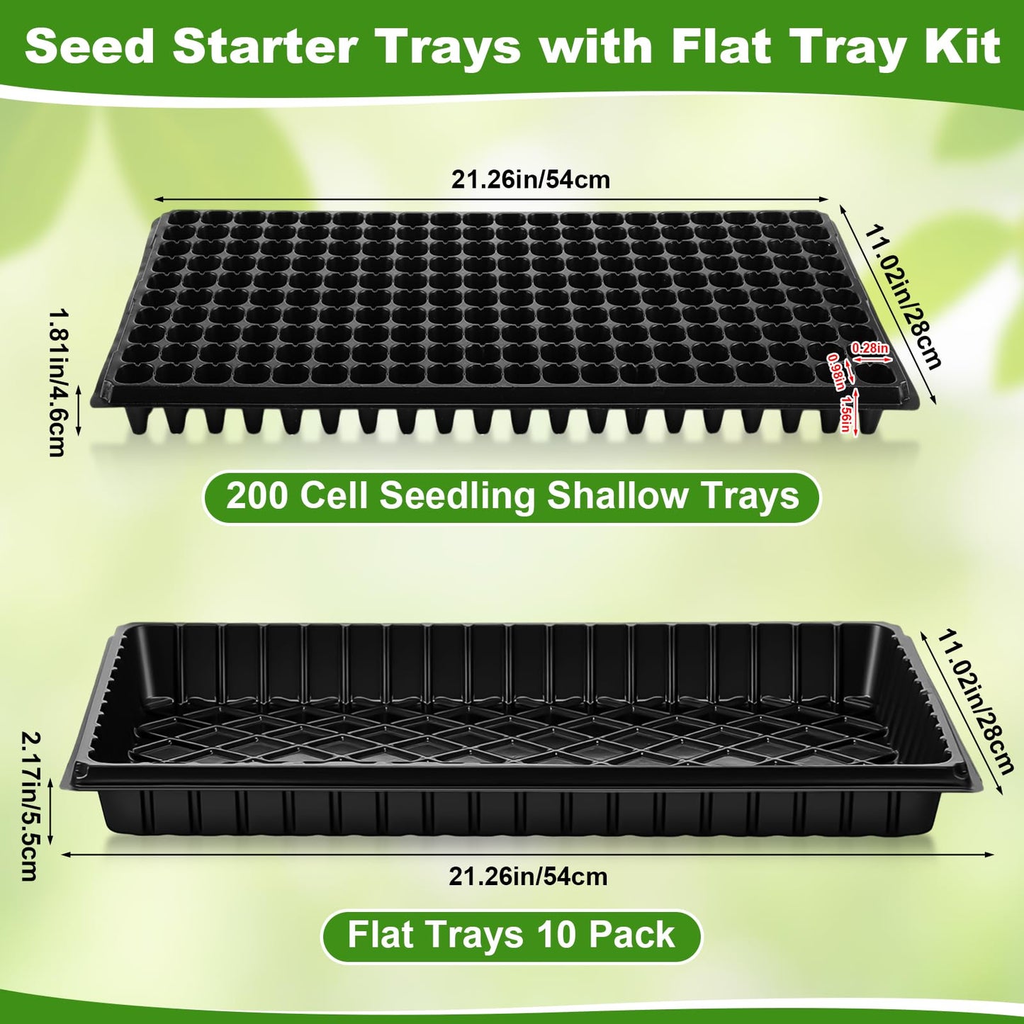 Vesici 20 Pack Seed Starter Trays, 200 Cell Seedling Trays with 1020 Flat Tray, Deep Plug Nursery Plant Pots for Germination, Water Collection, Indoor Outdoor Seed Starting & Transplanting