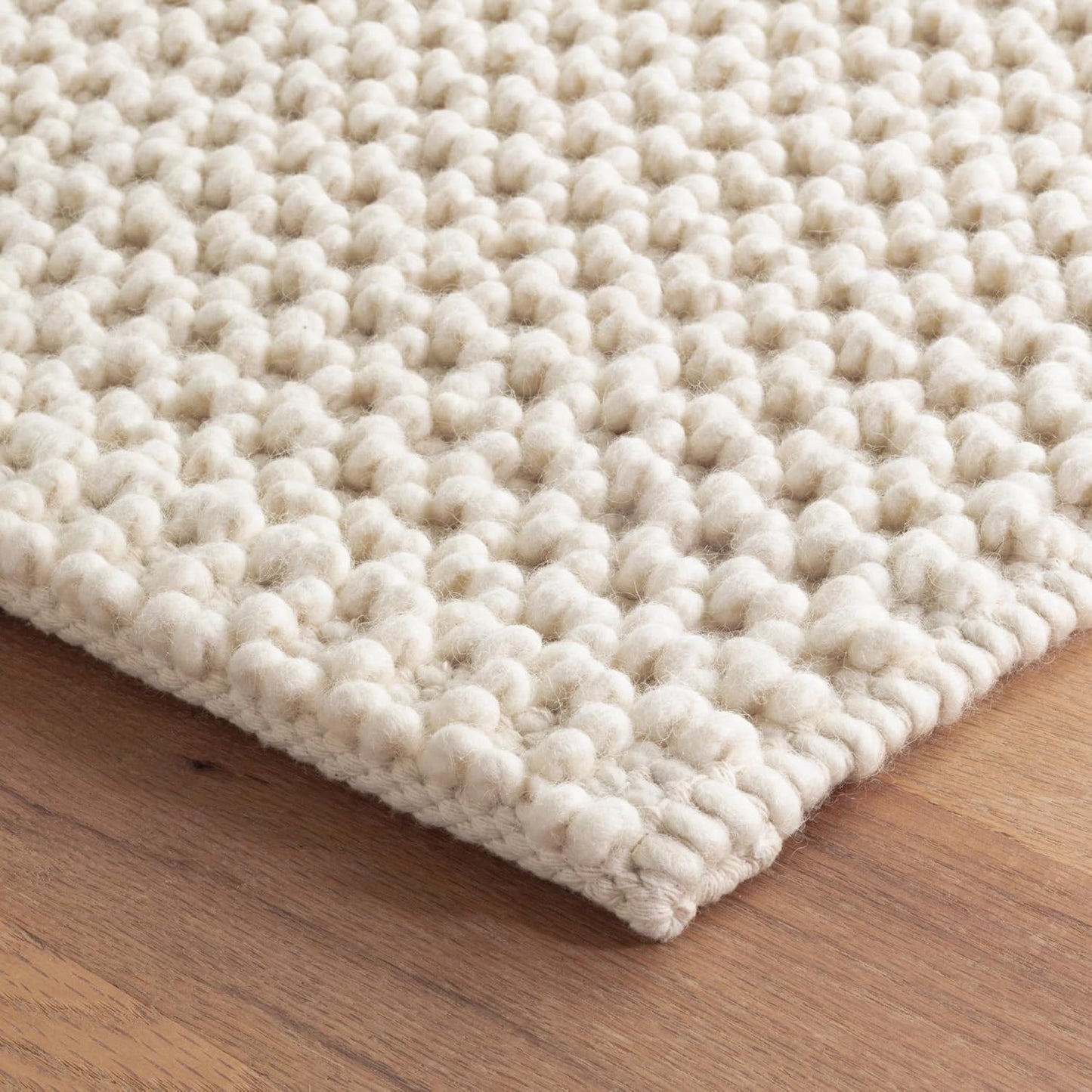 The Knitted Co. Handwoven Wool Area Rug - Hand Woven Natural Carpet Rugs- Bedroom Living Room Dining Room (Ivory- 8'x10')