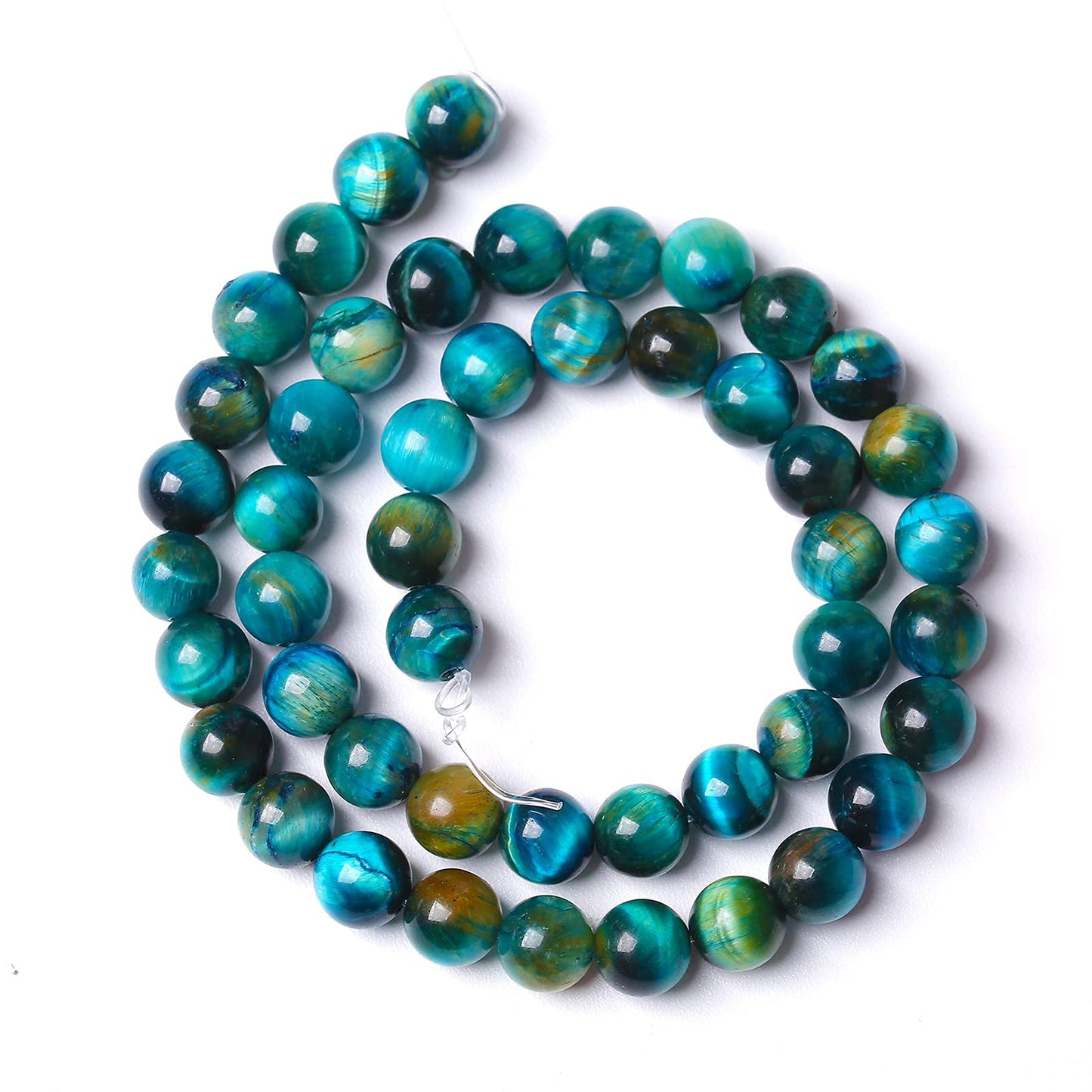8mm Natural Blue Tiger Eye Stone Beads Round Loose Beads for Jewelry Making DIY Bracelet Necklace Accessories 15" 45pcs (Blue Tiger, 8mm)