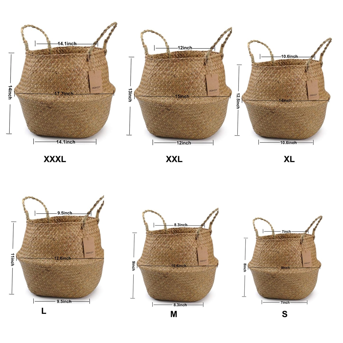 DOKOT Seagrass Plant Basket with Handles, Woven Storage Basket, 7inch Diameter x 8inch Height
