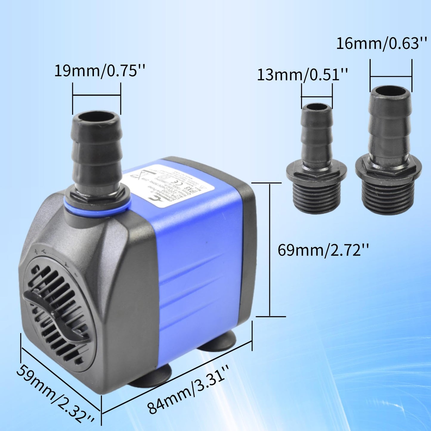 CONQUERALL 25W Electric Water Pump 396GPH Large Flow 6ft Power Cord for Outdoor Fountains Pond