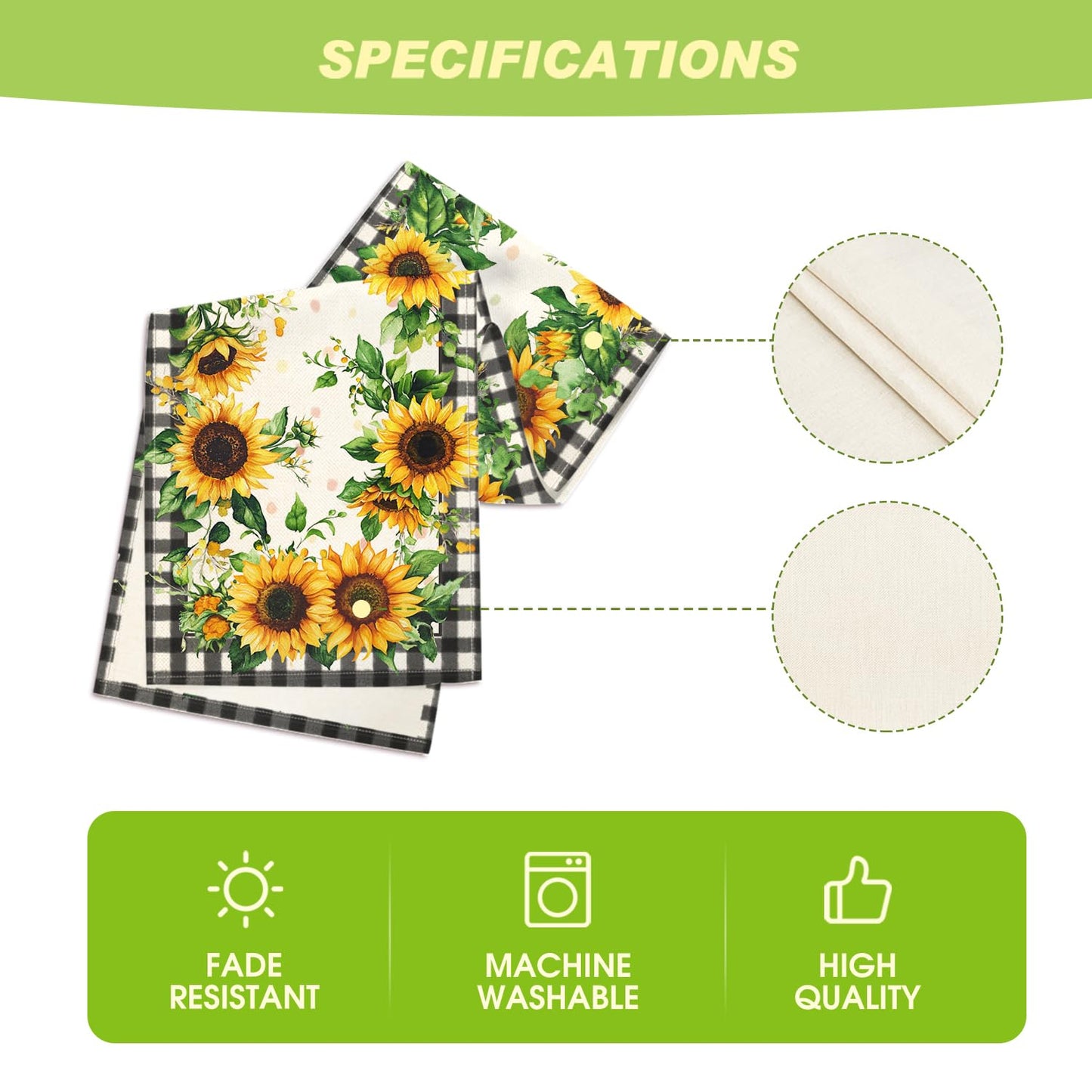 Artoid Mode Buffalo Plaid Sunflower Table Runner, Summer Fall Seasonal Kitchen Dining Table Decoration for Indoor Outdoor Home Party Decor 13 x 72 Inch
