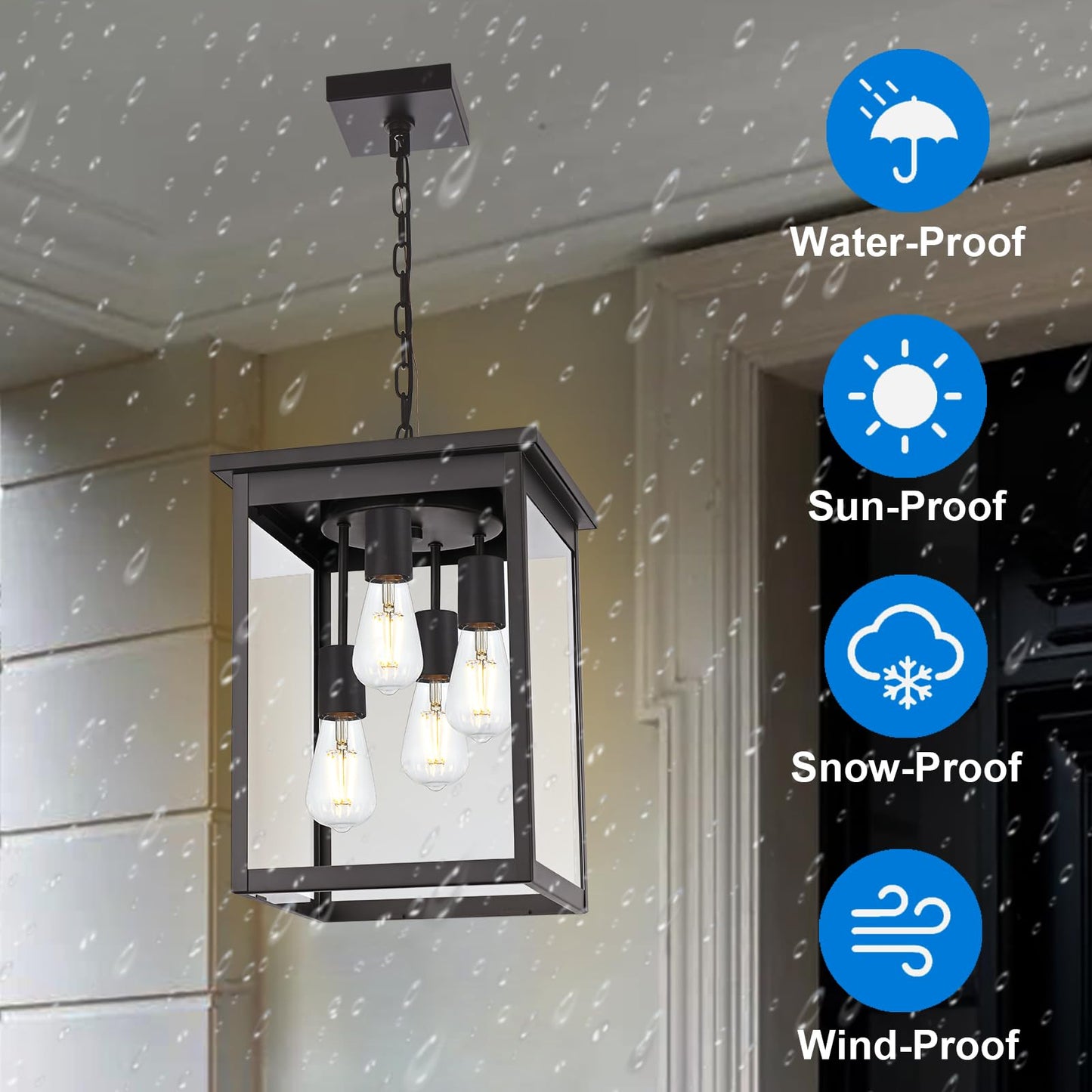 TULUCE 4-Light Large Outdoor Pendant Light Fixtures Oil Rubbed Bronze, Adjustable Height Outdoor Ceiling Light, Exterior Hanging Light Fixture for Patio Yard Front, E26 Base Hanging Porch Light