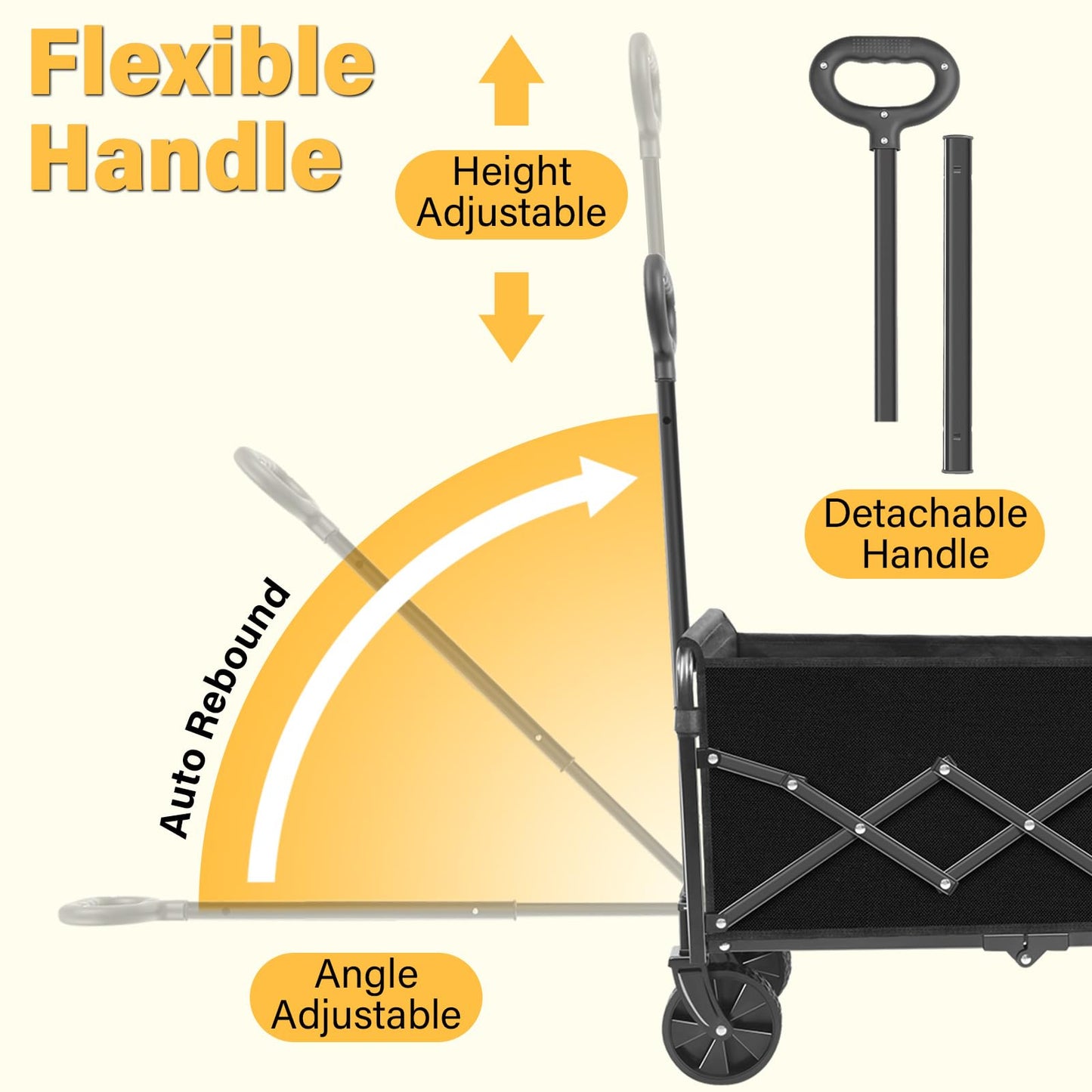 Wagons Carts Foldable - Collapsible Wagon 360Lbs, Folding Wagon Cart with Wheels, Foldable Wagons Portable for Groceries, Sports, Camping, Storage, Travel, Shopping -Jet Black