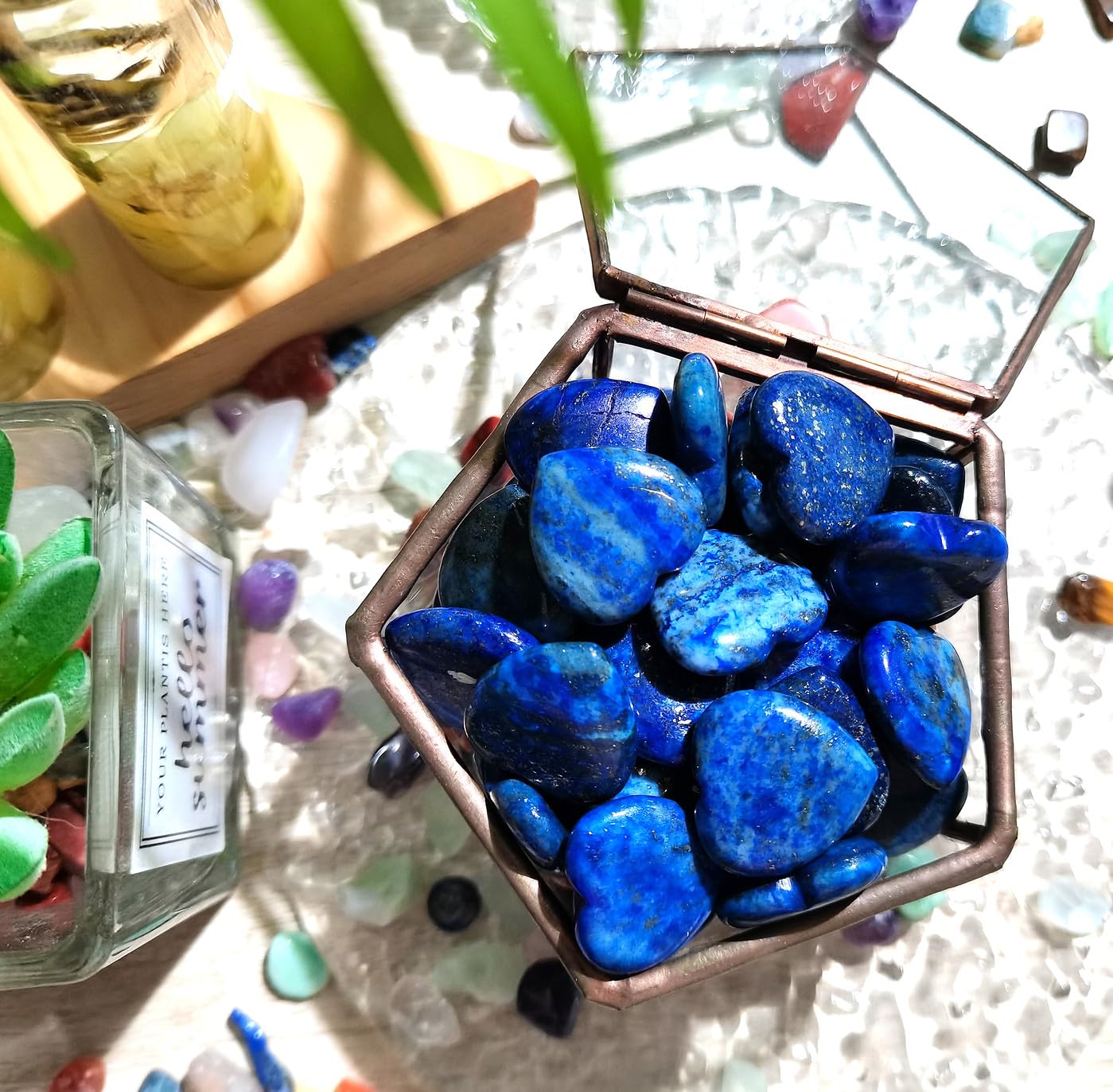 QINJIEJIE 20PCS Lapis Lazuli Heart Stones Crystals Bulk Love Shaped Worry Stone Heart Rock Pocket Gemstones Polished Palm Gems Crystal Reiki Balancing Wholesale Cute Stone Decor Gift
