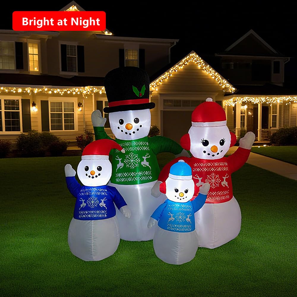 BORGOVA 6-Foot Inflatable Christmas Decorations - Set of 4 Inflatable Snowman Family Figures with Built-in LED Lights, Ideal for Garden Lawns and Outdoor Christmas Decor