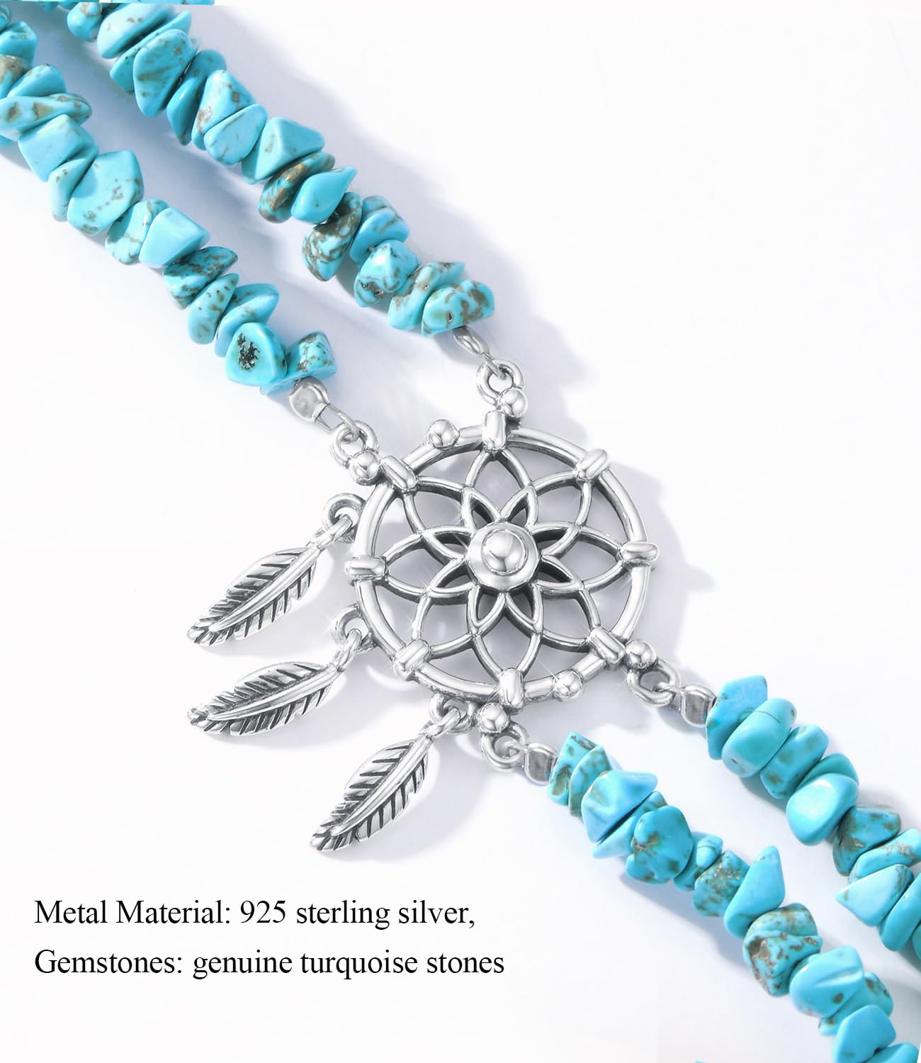 DOLIOX Boho Genuine Turquoise Bracelet for Women Western 925 Sterling Silver Gemstone Dream Catcher Bracelet Jewelry for Wife Mom Her