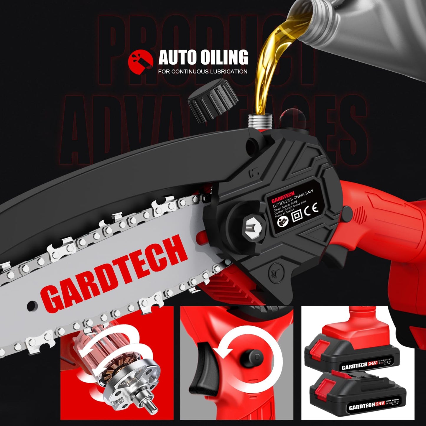 GARDTECH Mini Chainsaw 6 Inch, Cordless Portable Electric Chain Saw, Handheld Electric Chainsaws with Upgraded 4 Chains 2 Batteries Good for Olders, DIYer, Gardeners Continuously 2 Hours Work