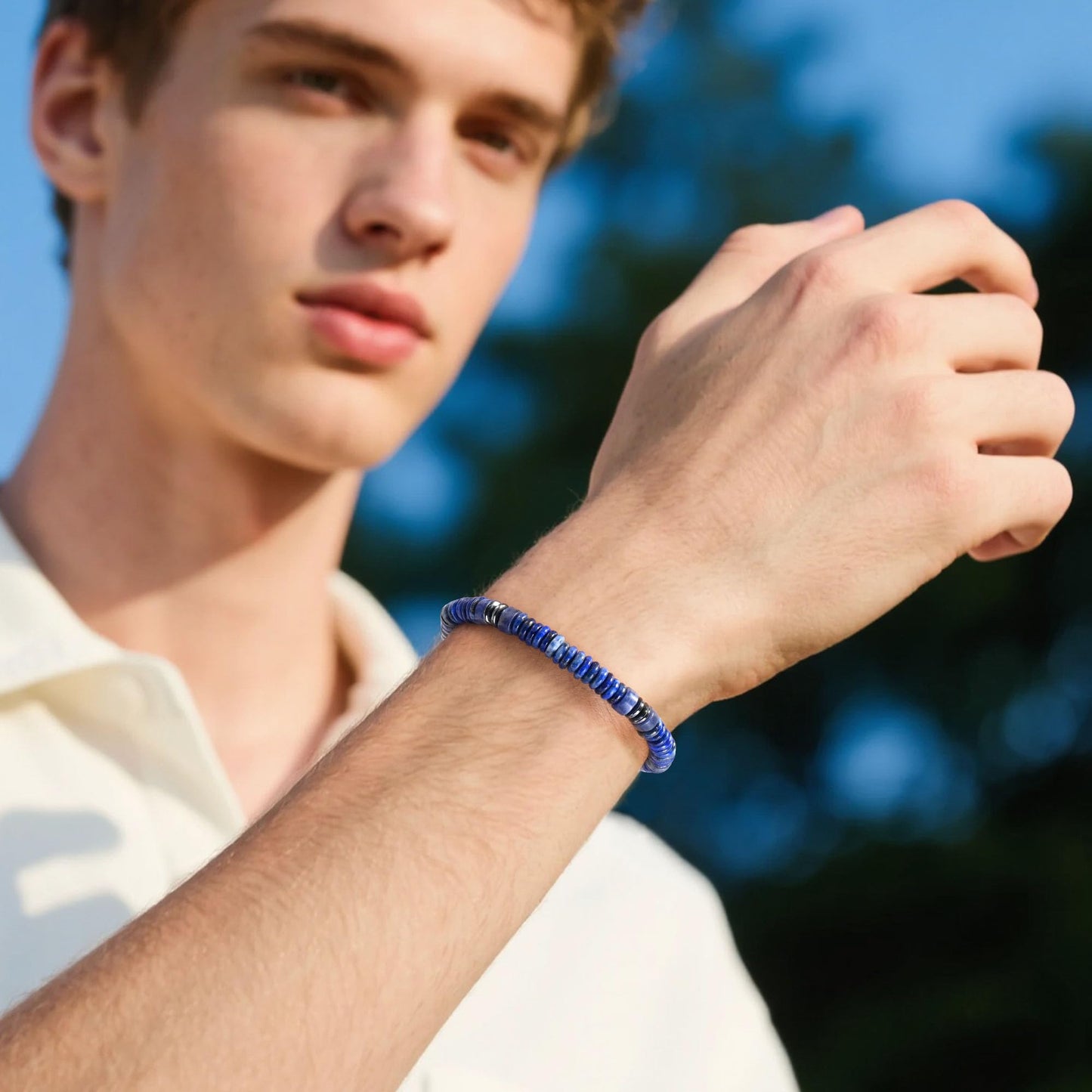 VIBILIA Healing Crystal Bracelets Beaded Bracelets for Men Women Lapis Lazuli Natural Stone Adjustable Bracelets Unique Gifts for Father Son Grandfather Brother Friend