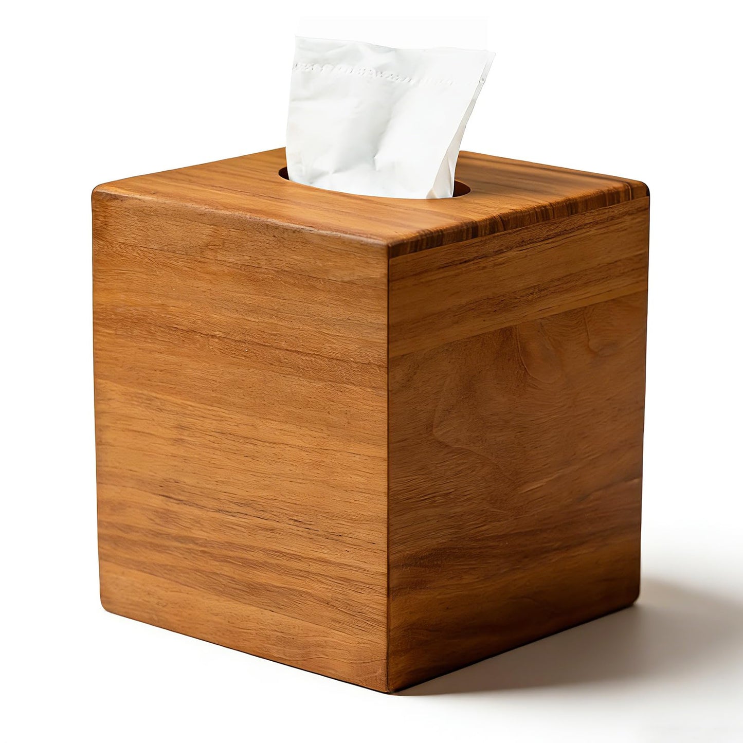 Chicvilla Tissue Box Cover Square, Teak Wood Tissue Box Holder with Slide-Out Bottom, Wooden Tissue Box Cover Cube for Bathroom, Bedroom, Dinner Table, 5.5 x 5.5 x 6.1 inches