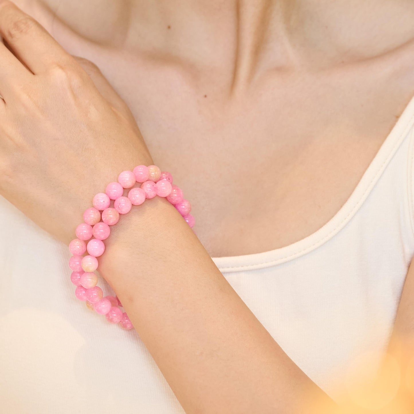 Bivei Natural Gemstone Semi Precious Healing Crystals Handmade Stretchy Round Beads Bracelet, Enhance Positive Energy,Stocking Stuffers for Women(Pink Jade (Warmth Love)(Large))