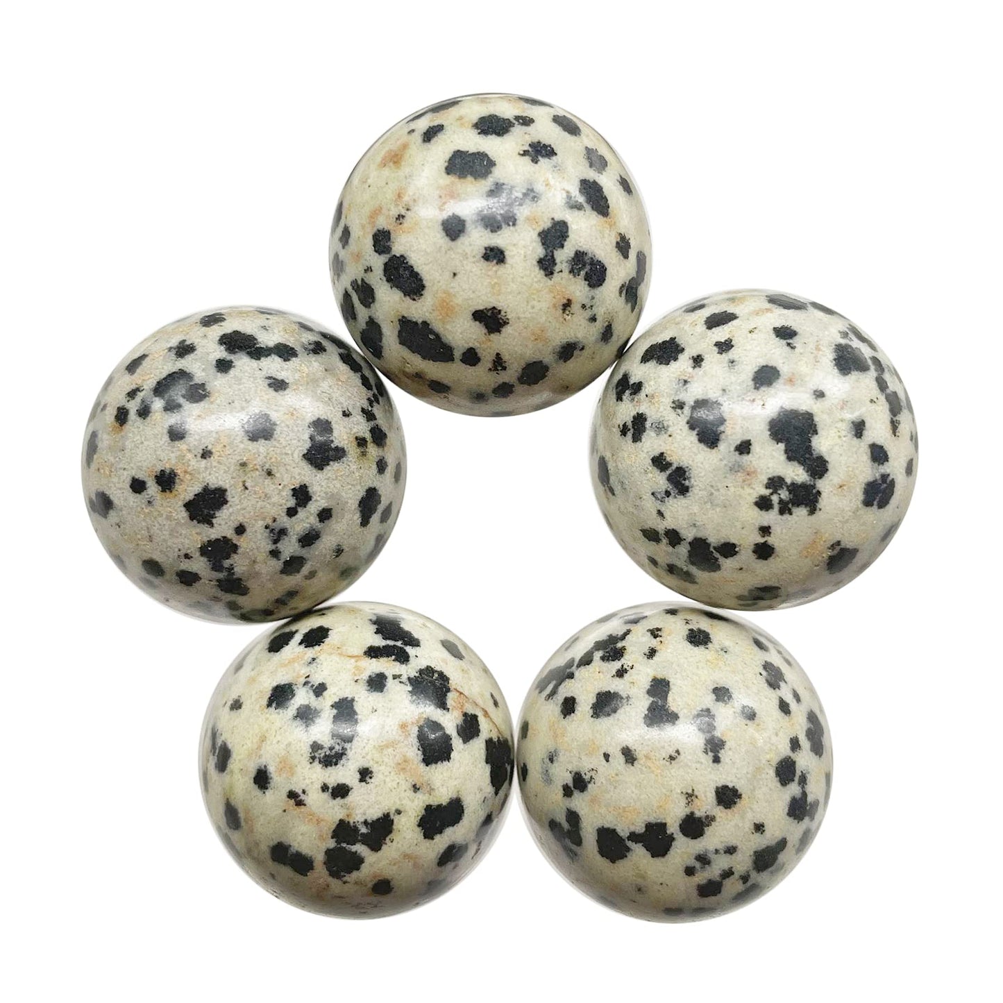 Fekuar 5 Pcs Dalmation Jasper Crystal Sphere Ball Set, Polished Healing Energy Mineral Gemstone Balls for Reiki Chakra Decoration Fengshui 20mm