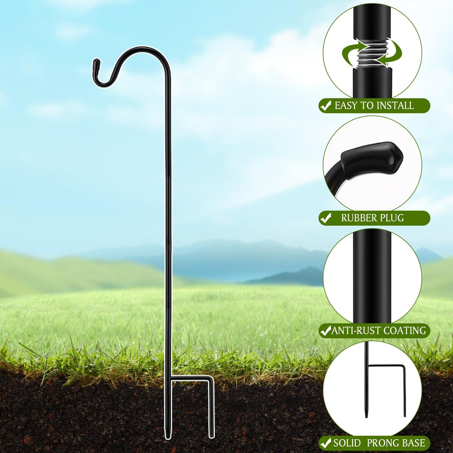 Yetene 6 Pcs 24 Inch Shepherds Hook for Outdoor Adjustable Bird Feeder Pole Metal Steel Shepard Hooks for Hummingbird Stand Feeder Pole for Garden Plant, Lantern, Hanging Wedding Decor