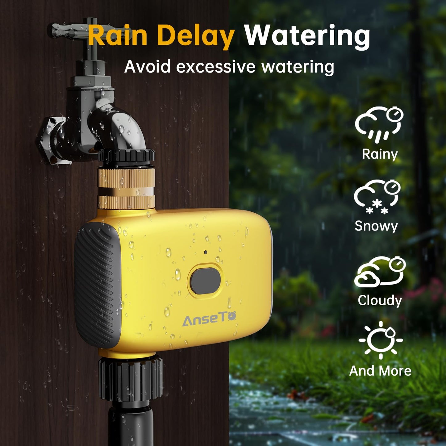 AnseTo WiFi Water Timer for Garden WiFi Sprinkler Timer Outdoor, Irrigation Timers 1 Outlet Brass Inlet WiFi Hose Timers with APP Remote Control/Rain Delay/Manual for Garden/Lawn/Yard Watering System