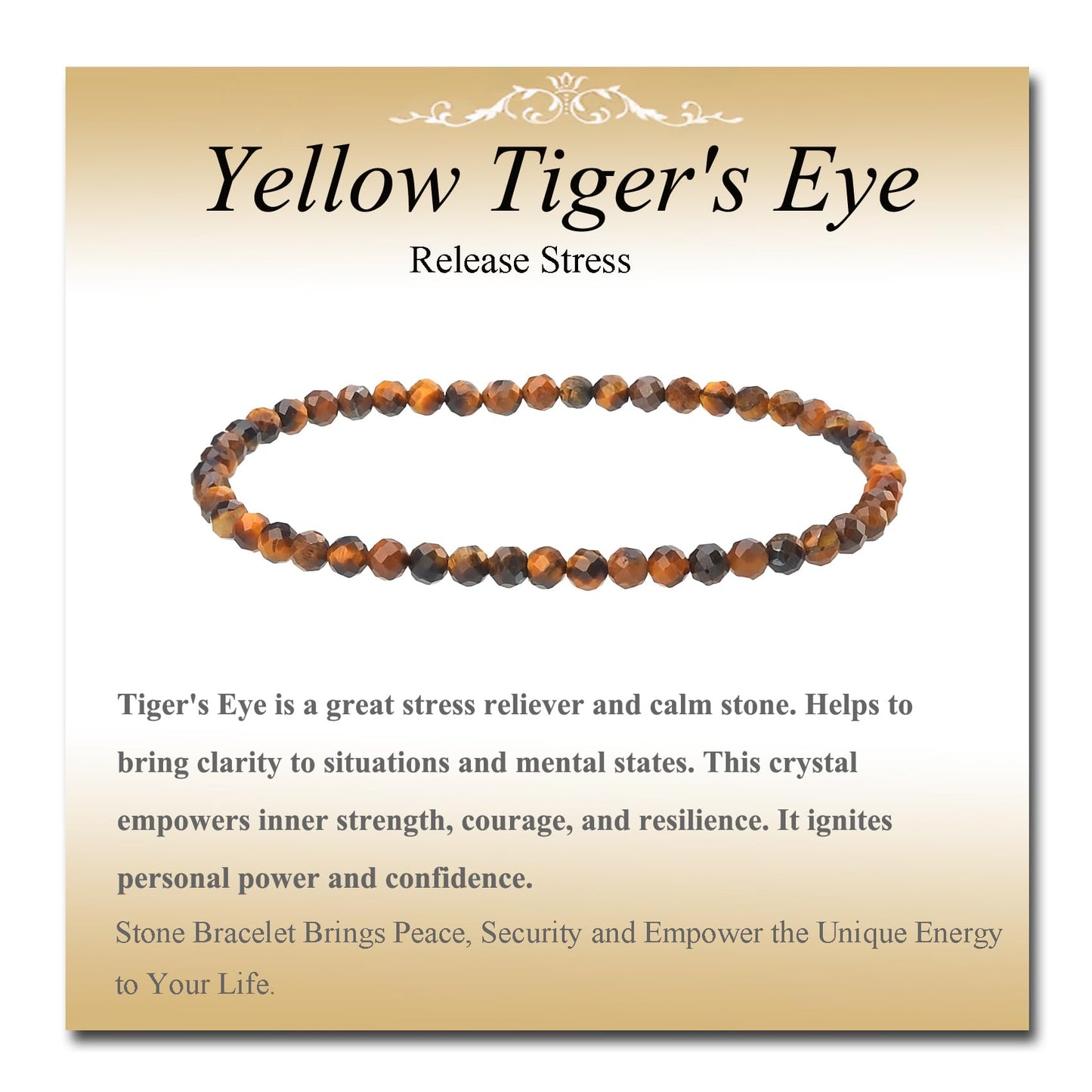 MASSIVE BEADS Natural Genuine Gemstone Beads Healing Crystal Chakra Reiki Jewelry Faceted Round Beads Bracelets (Yellow Tiger's Eye, 3mm)