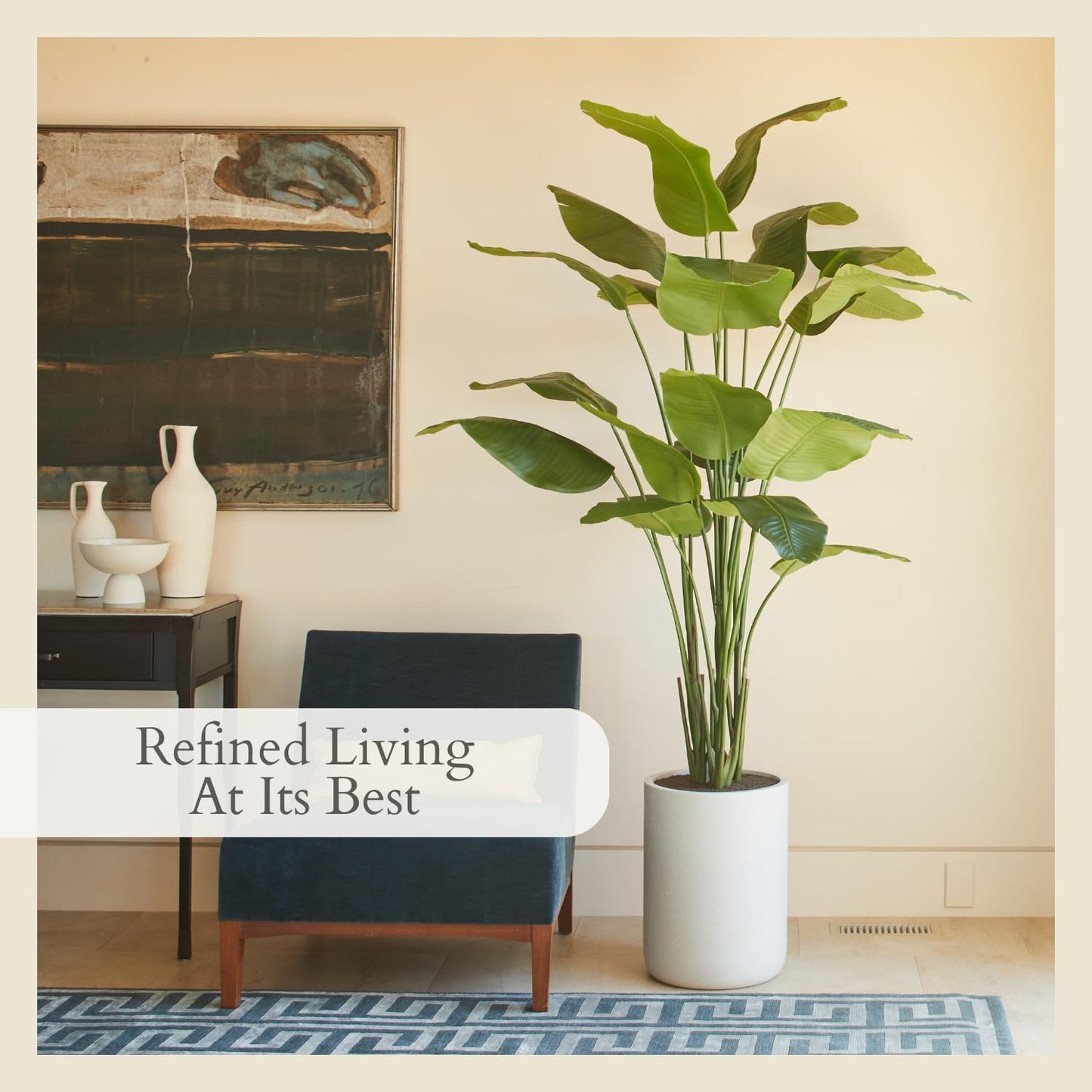 CG Hunter Faux Birds of Paradise Plant, Premium Artificial Indoor Plant Stands 8' Tall and Enhances Interior Design, Lifelike-Leaves Create Realistic Natural Appearance, Grey Planter Pot Included