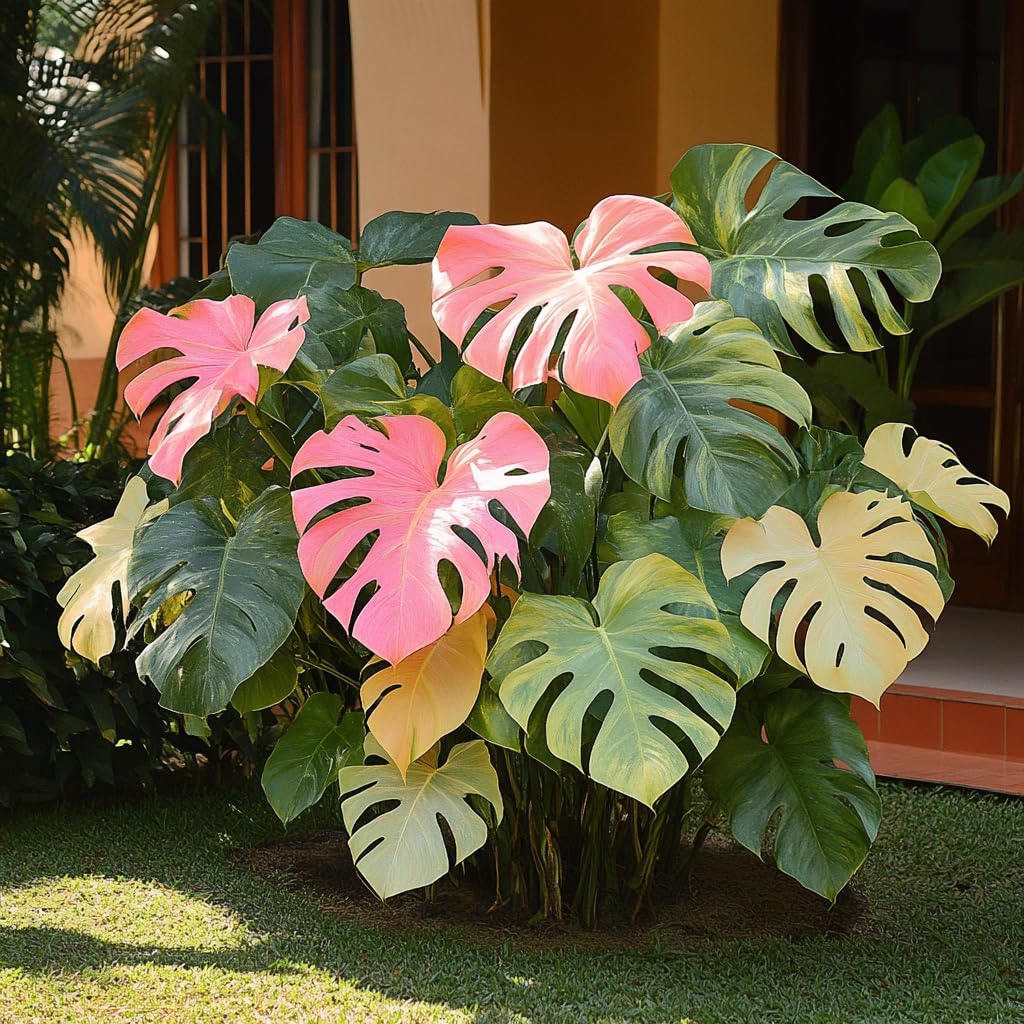 Rare Monstera Seeds Deliciosa, Pink and Green Tropical Leaves, Garden Landscaping