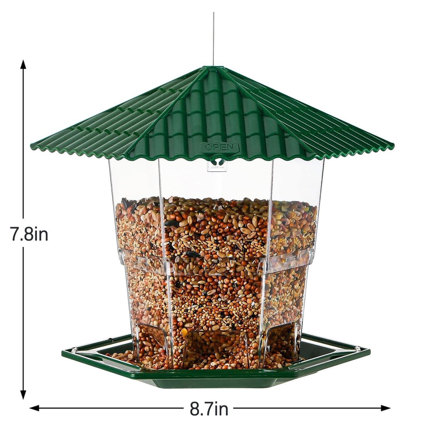 Jealoeur 2 Pack Bird Feeders for Outdoors Hanging Bird Feeder Wild Birds Seed, Green BB