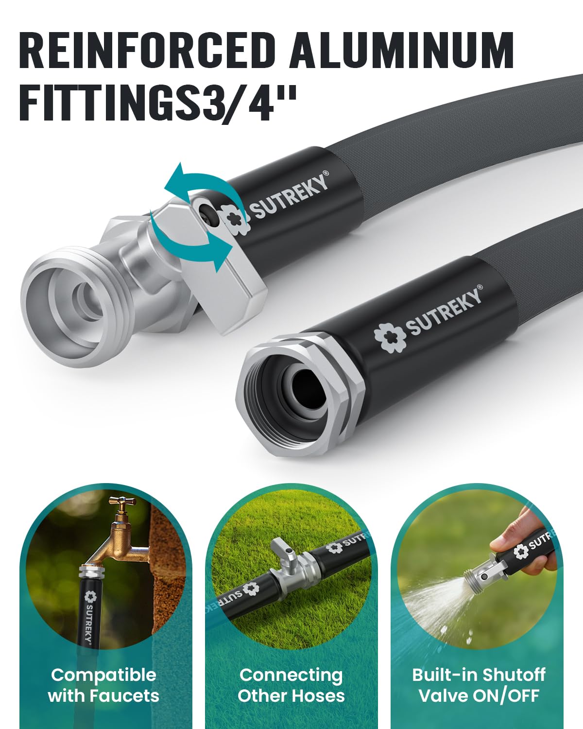 Garden Hose 50ft – Ultra-Light, Kink-Free, High-Pressure, Abrasion-Resistant, Durable, All-Weather, Eco-Friendly