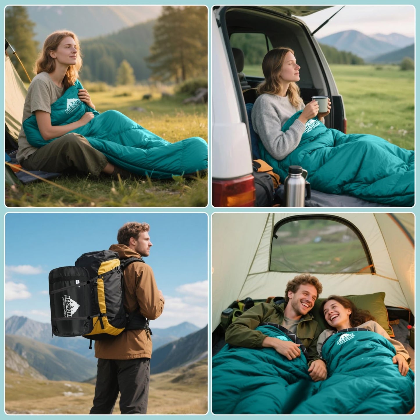 AGEMORE Cotton Flannel Sleeping Bag for Adults, Lightweight XXL Cotton Sleeping Bag for Camping Backpacking or Hiking, Water Resistant, 3-4 Season Warm & Cool Weather