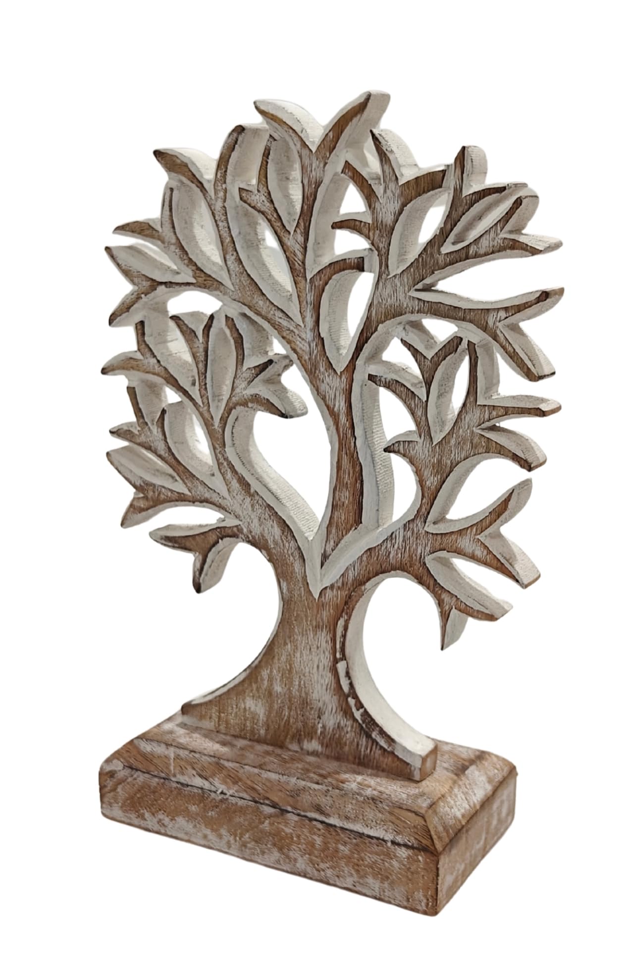 VANIYA CRAFTS® Wooden Tree of Life Decor – Handmade Carved Sculpture Statue for Home Decor, Living Room, Bedroom, Office Desk, or Shelf Display (Antique White)