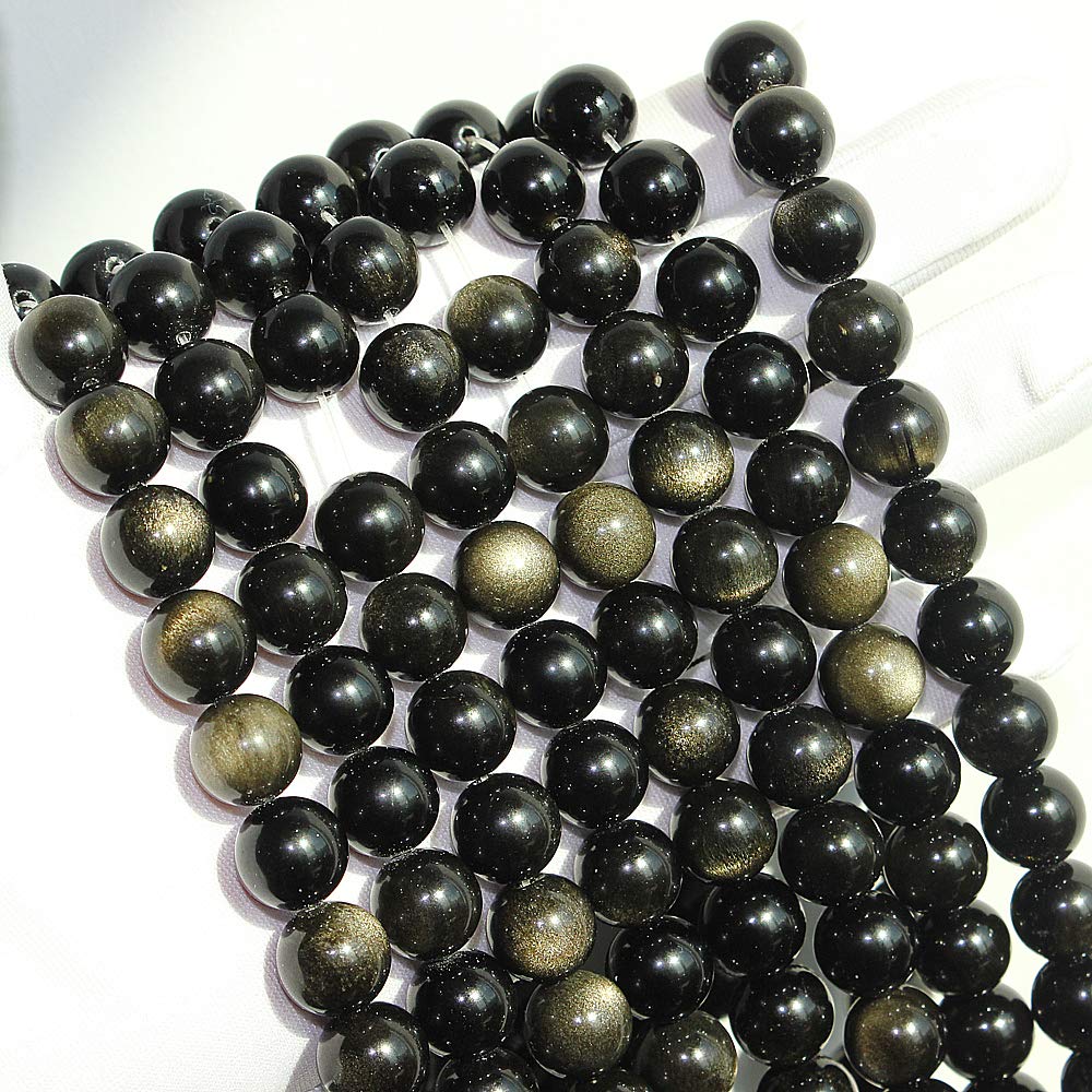 MJDCB 5A Natural Stone Beads Gold Obsidian Round Loose Beads for Jewelry Making DIY Bracelet Necklace (10mm).