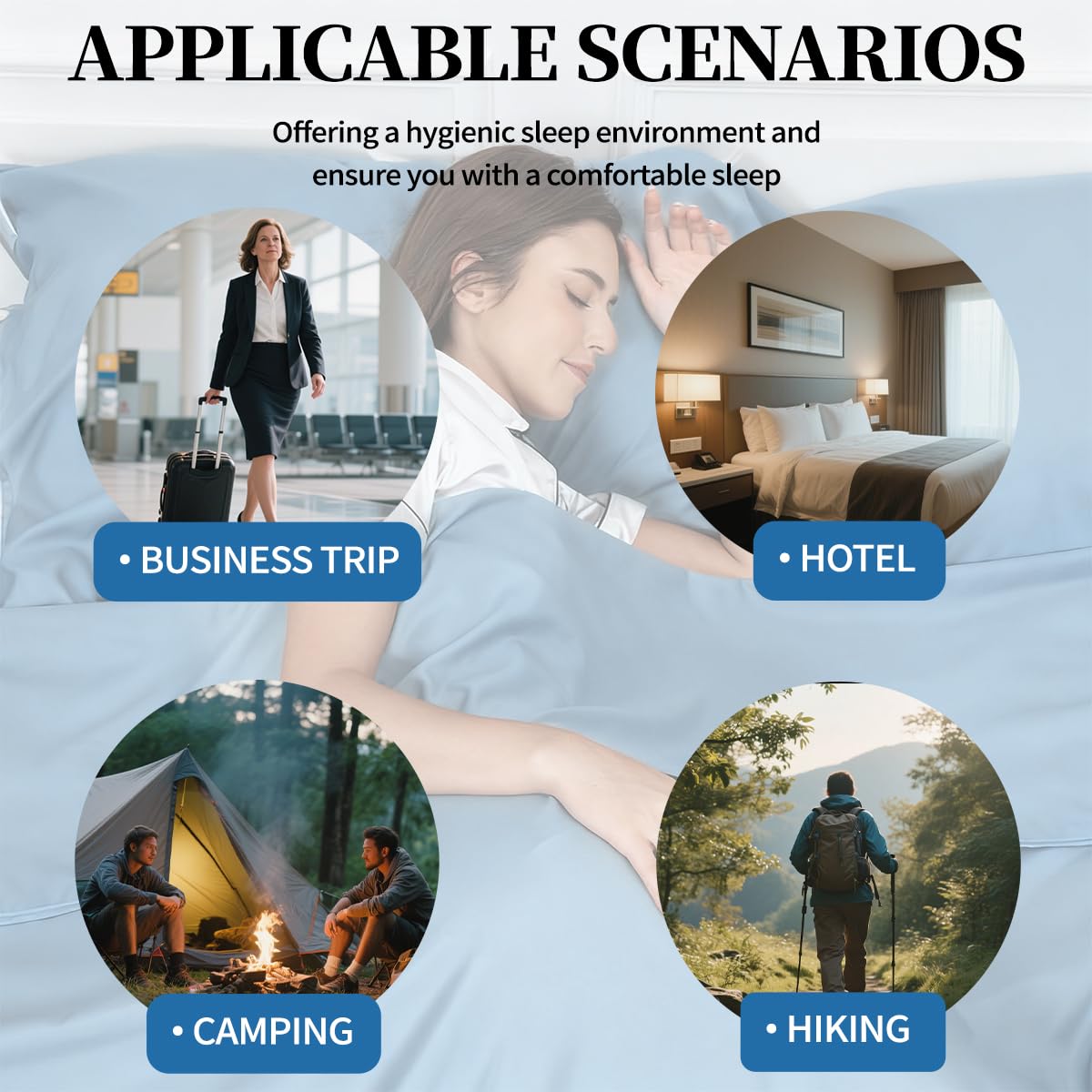 MongByYa Sleeping Bag Liner Lightweight Compact Sleeping Bag Sack Portable Clean Travel Sheet Camping Sleep Sheet for Backpacking Hotel Hiking (Mystic Blue, 82.7” X 70.9”)