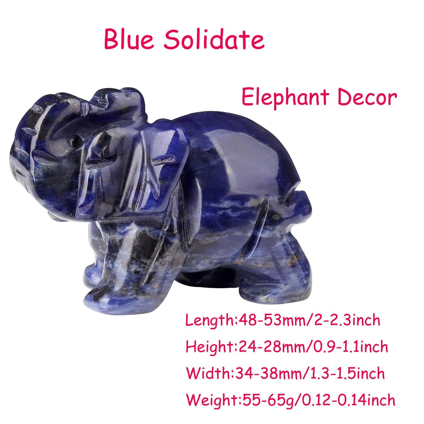 YATOJUZI 2" Blue Solidate Elephant Decor Cute Polished Natural Stone Hand Carved Pink Healing Crystal Sculpture Statue Figurines Gemstone Hippie Home Room Office Desk Decoration Gifts for Women Men
