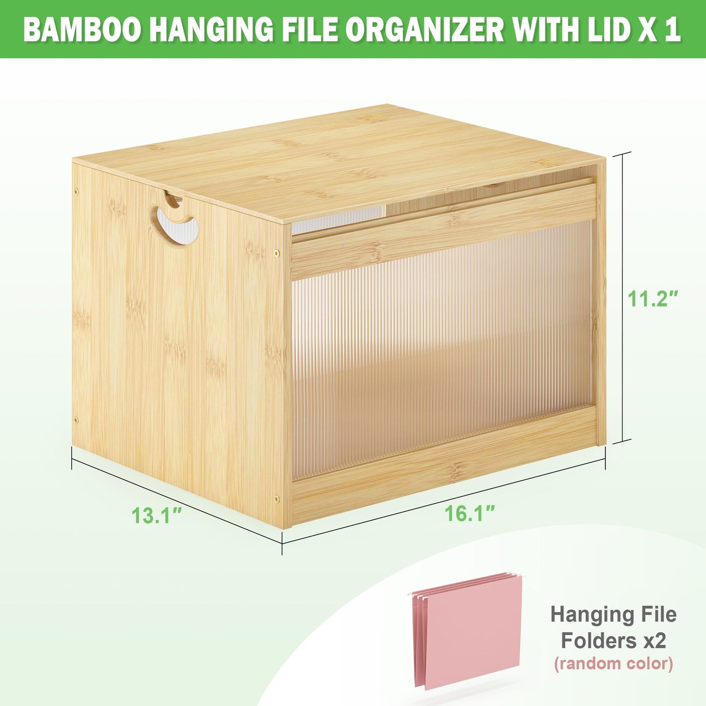 Hanging File Box Organizer for Letter Size, Bamboo Acrylic File Folder Storage with Lid Clear Moving Boxes Wooden with Handle Desktop Wood Filing Holder for Office Banker Document Nature 1 Pack
