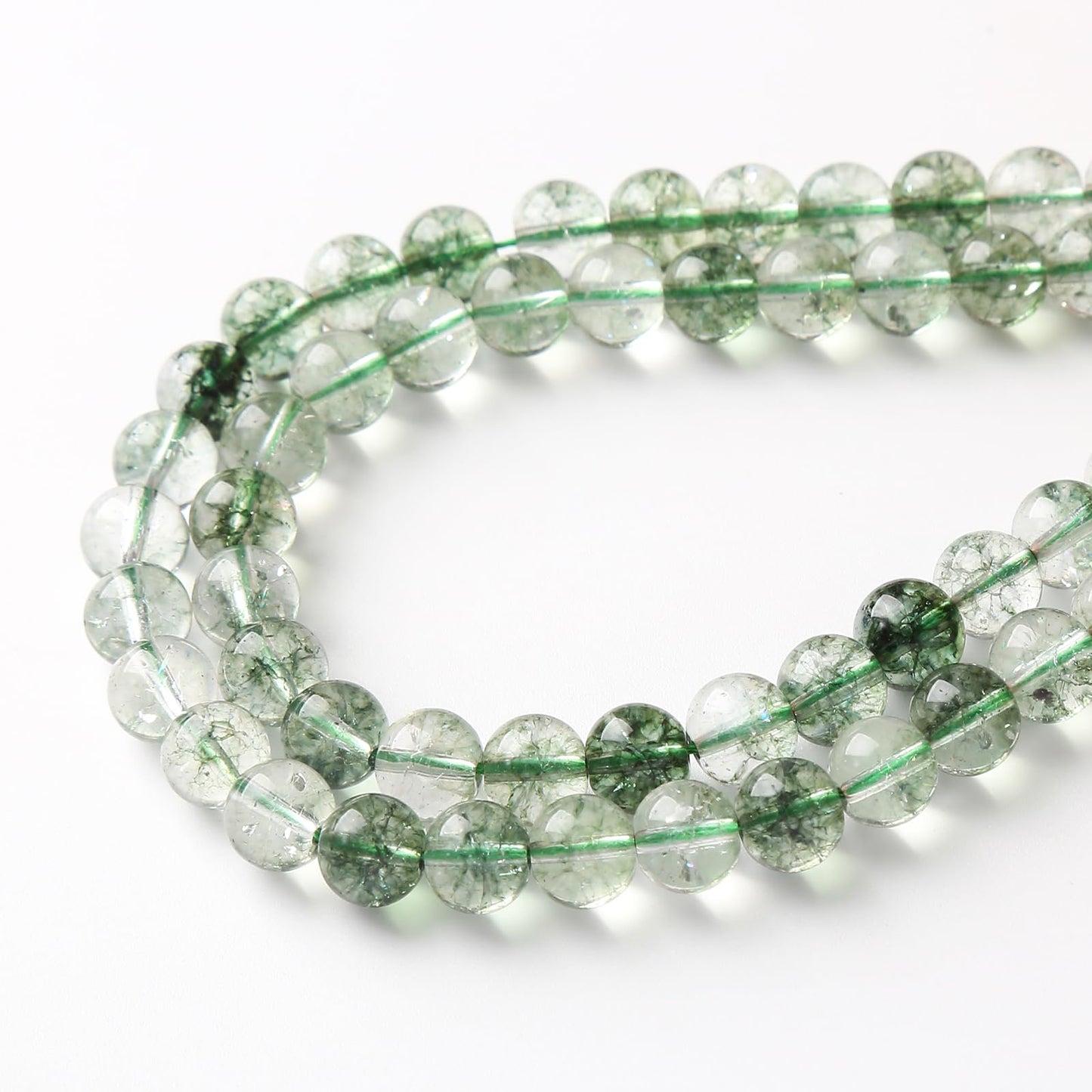 36PCS 10MM Green Crackle Phantom Ghost Crystal Beads for Jewelry Making DIY Bracelet Necklace Accessories 15" Energy Healing Power Stone Beads