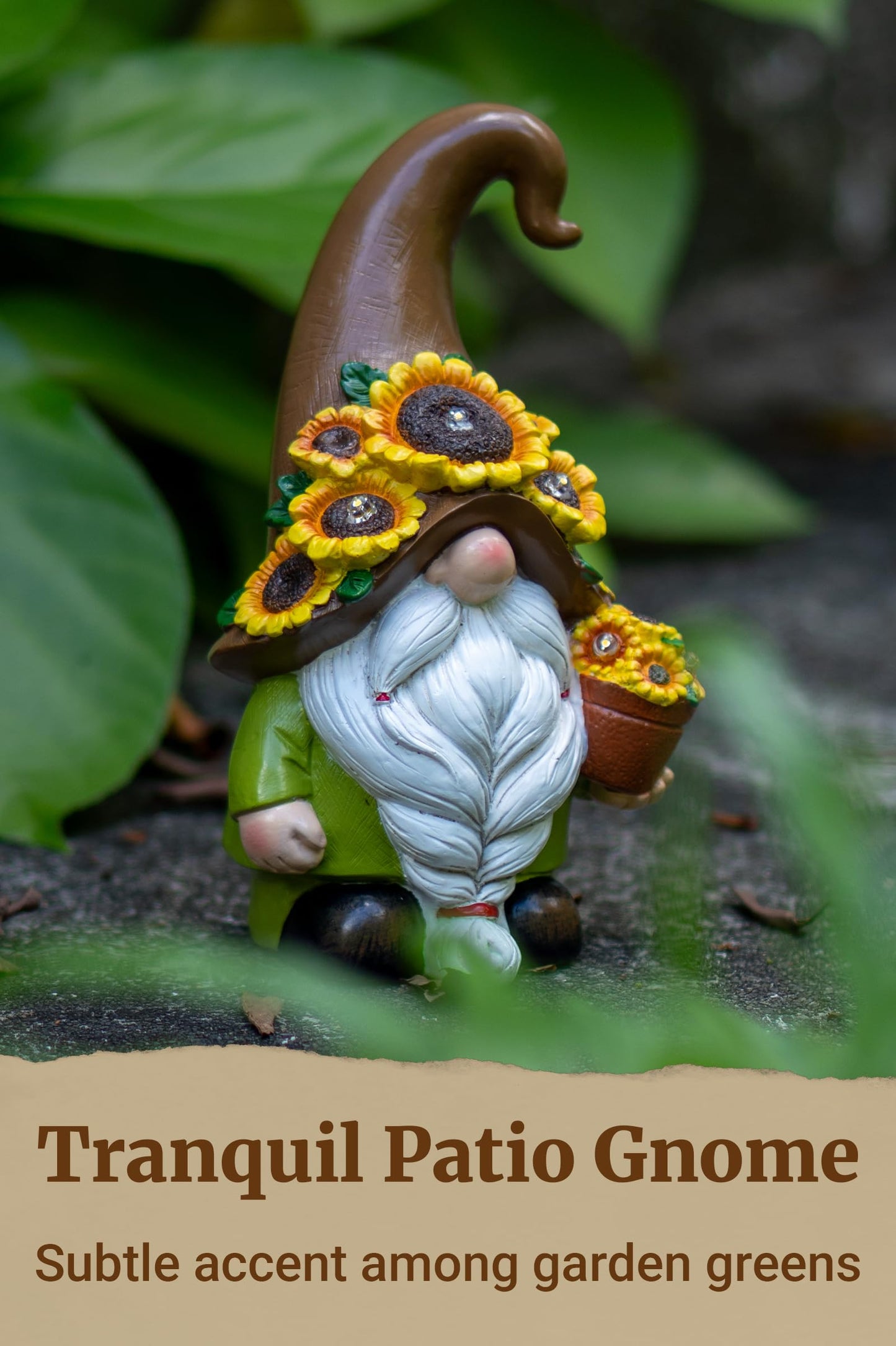 Fuzrea Solar Garden Gnome Statue, 7.67 Inch Resin Gnome Outdoor Decor for Yard, Backyard, Patio, Porch, Lawn; Garden Decor, Gnome Gifts, Birthday Gifts for Grandma Mom Women