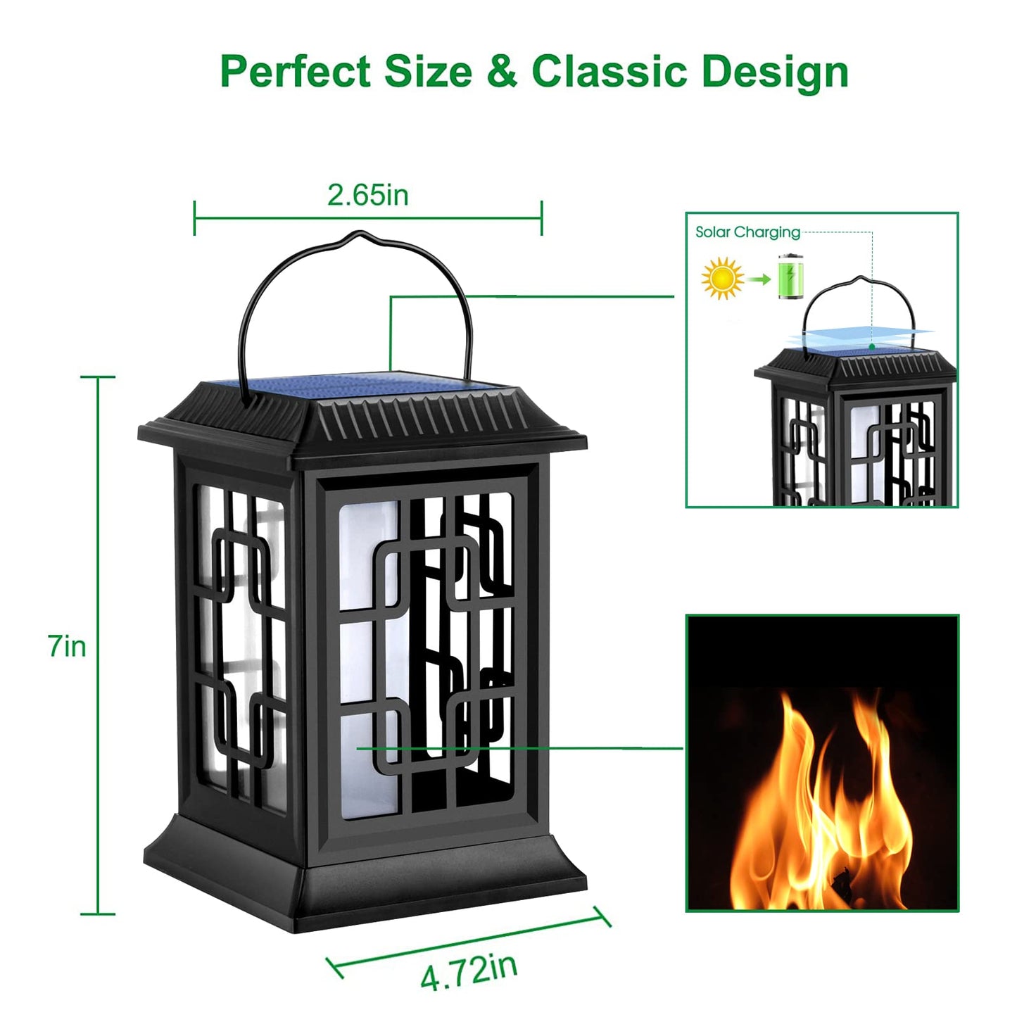 Ambaret Flickering Solar Lantern Outdoor, Waterproof Hanging Flame Solar Powered Lantern for Pathway, Tabletop, Patio, Garden Decoratives (2 Pack)