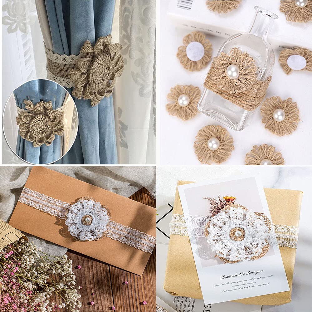 VstarOne 11 PCS Handmade Natural Burlap Flowers, 11 Styles Handmade Rustic Flower for DIY Handmade Crafts, Home Embellishment, Wedding, Christmas, Party Decoration