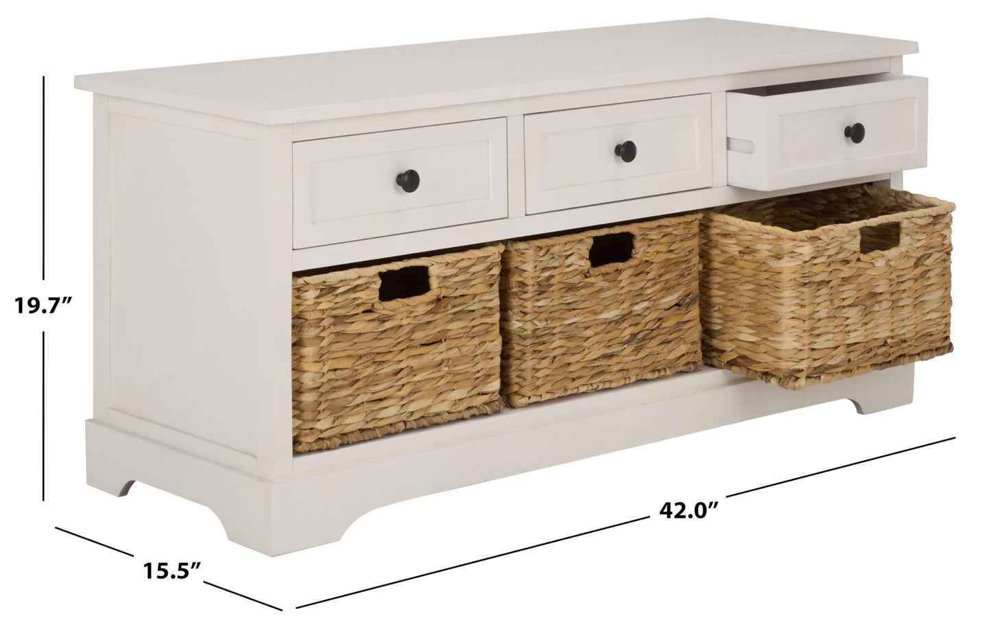 SAFAVIEH Home Collection – Damien Ivory 6-Drawer Storage Bench, Mixed-Material Cottage Design, Fully Assembled (AMH5701K)