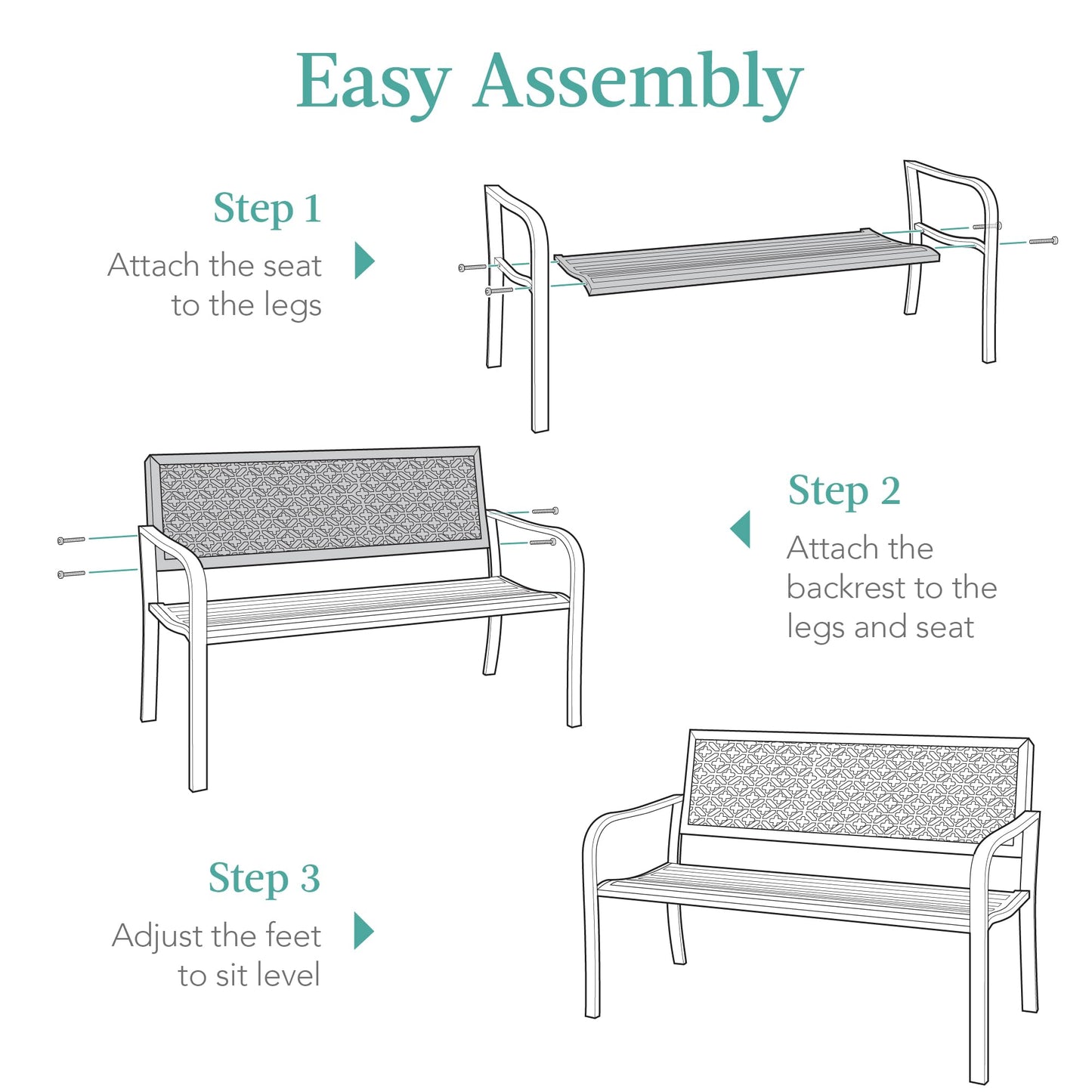 Best Choice Products Outdoor Bench 2-Person Metal Steel Benches Furniture for Garden, Patio, Porch, Entryway w/Geometric Backrest, 790lb Capacity - Mint Green