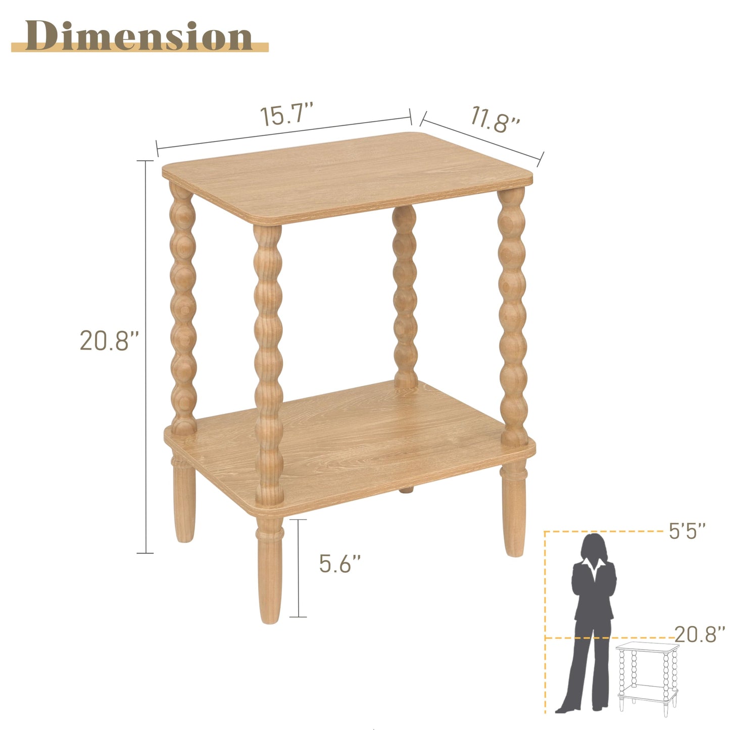 Fultyle Small End Table, Couch Side Table with 2-Tier Storage Shelf, Wood Coffee Table for Bedroom, Living Room, Small Spaces (Rustic Walnut)