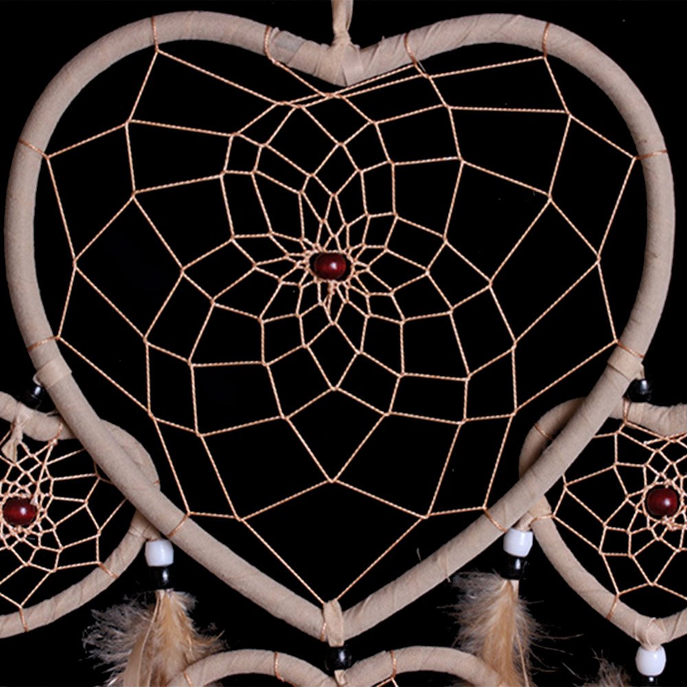 WESTONETEK Large Handmade Dream Catcher Traditional Dreamcatcher Feather Wall Hanging Decoration Ornaments Five Hearts Beige