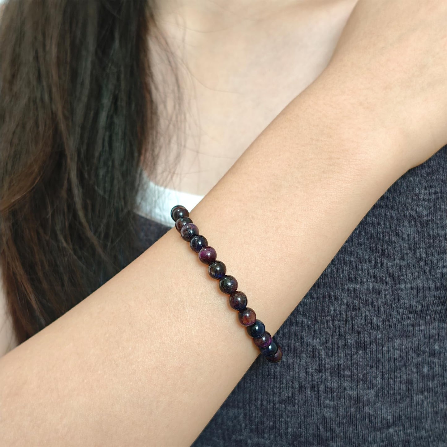CHCCOYE 6mm Natural Healing Gemstone Bracelet Handmade Yoga Stretch Elastic Bracelet Stress Relief Crystal Jewelry for Men and Women (6mm Galaxy Tiger's Eye)