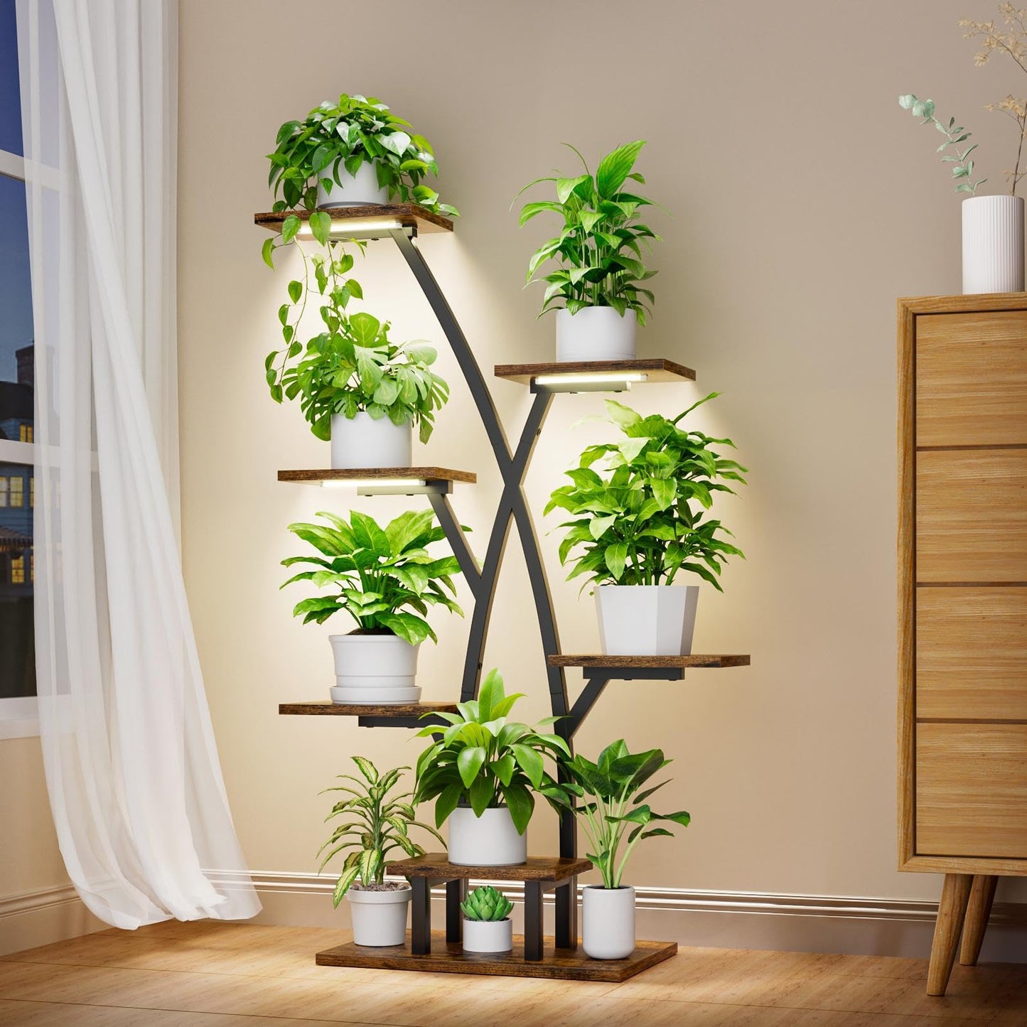 EVAWOO Plant Stand With Grow Lights - 7 Tiered Corner Shelf for Multiple Plants, 42" Metal Shelves, Flower Holder Display Rack for Indoor Home Patio Balcony