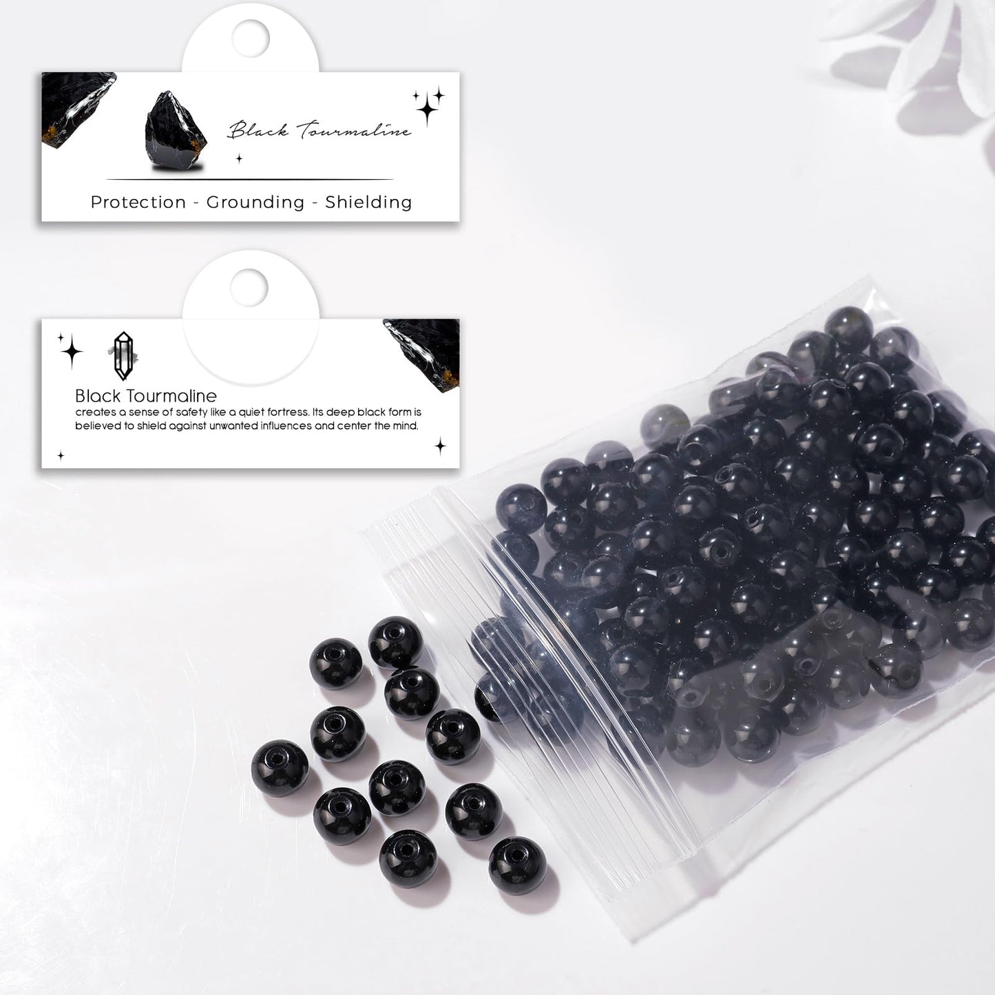 Raicegs 100pcs 8mm Black Tourmaline Beads Natural Gemstone Beads Round Loose Beads for Jewelry Making DIY Bracelets Necklace