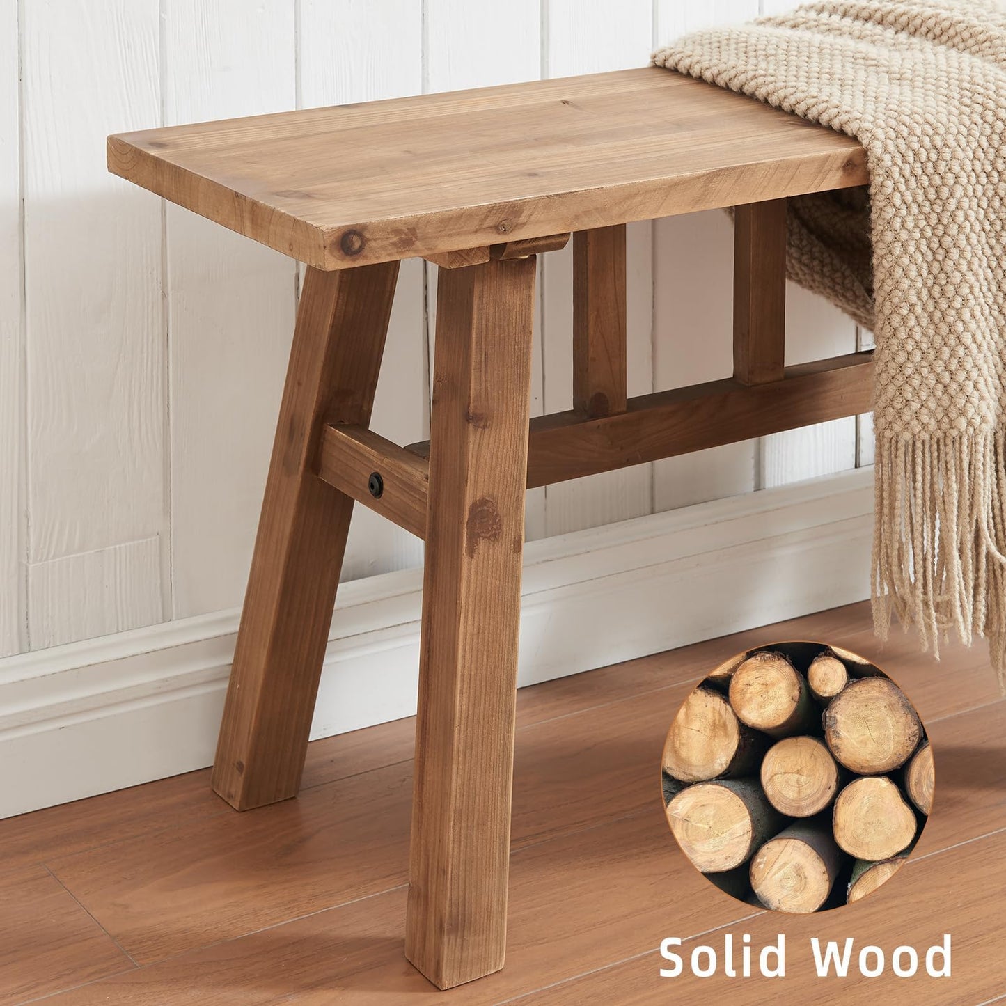 Wnutrees 43" Solid Wood Bench, Farmhouse Rustic Entryway Bench Seat for Dining Room, Hallway, End of Bed, Handcrafted Finish, Natural