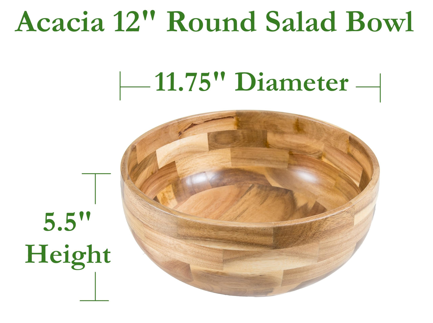 Lipper International Acacia Wood Footed Round Serving Bowl for Fruits or Salads, Small, 12" Diameter x 4" Height, Single Bowl