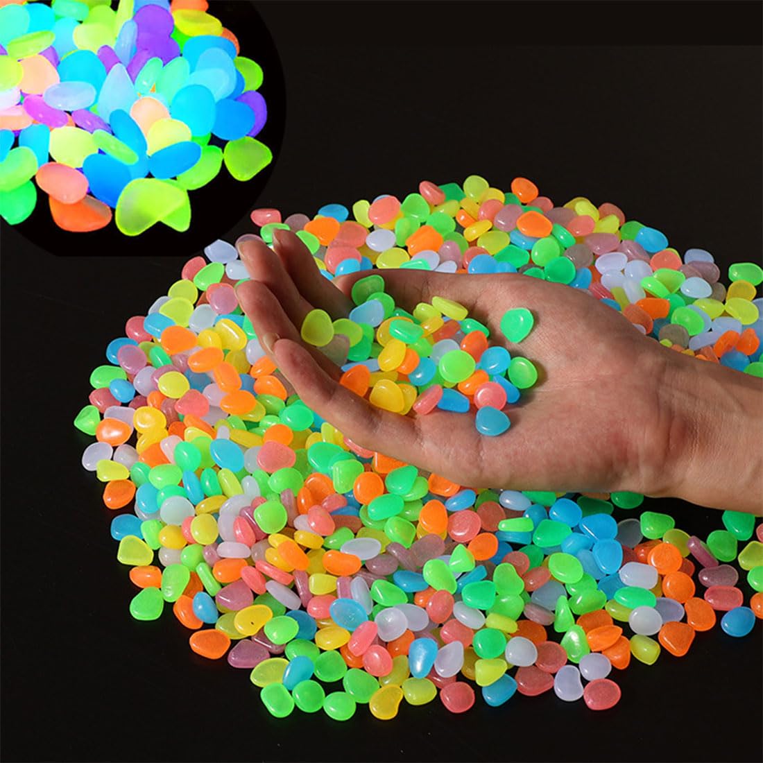 OMCleaner Glow in The Dark Stones 1000 Pcs Glow Pebbles Aquarium Rocks for Fish Tank Lawn Yard Garden Walkway Plant Pots (Rainbow)