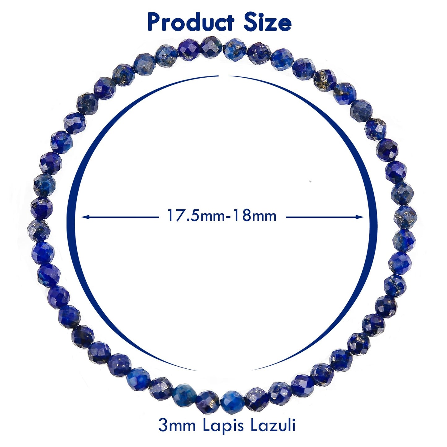 BONNY BOXX Natural Genuine Gemstone Faceted Round Beads Bracelets, 3mm Adjustable Stretchy Tiny Faceted Lapis Lazuli Bracelet, Healing Crystal Reiki Chakra Dainty Jewelry Fashion Gifts