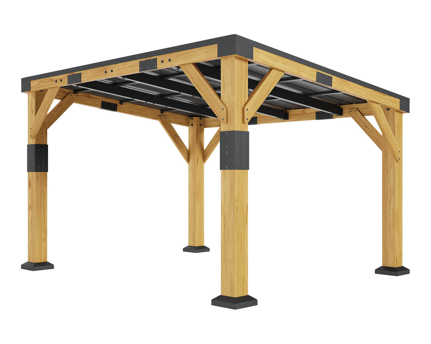Jocisland 10' x 12' Cedar Wood Gazebo with Sloped Galvanized Steel Roof, Hardtop Gazebo Pavilion with Durable, Rot-Resistant Construction, Permanent Outdoor Pergola for Backyard, Garden & Deck