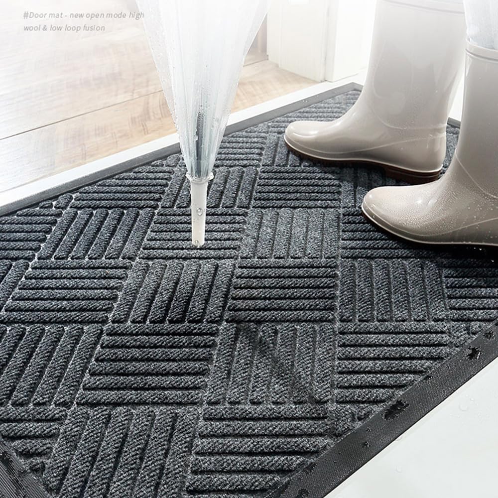 MATZEN Diamond Door Mat Indoor Outdoor Rug Floor, Front Entrance Entryway, Heavy Duty Low Profile Rubber Waterproof Garage Patio Porch Weatherproof, Non Slip Absorbent Dirt Trapping, 17x29, Red